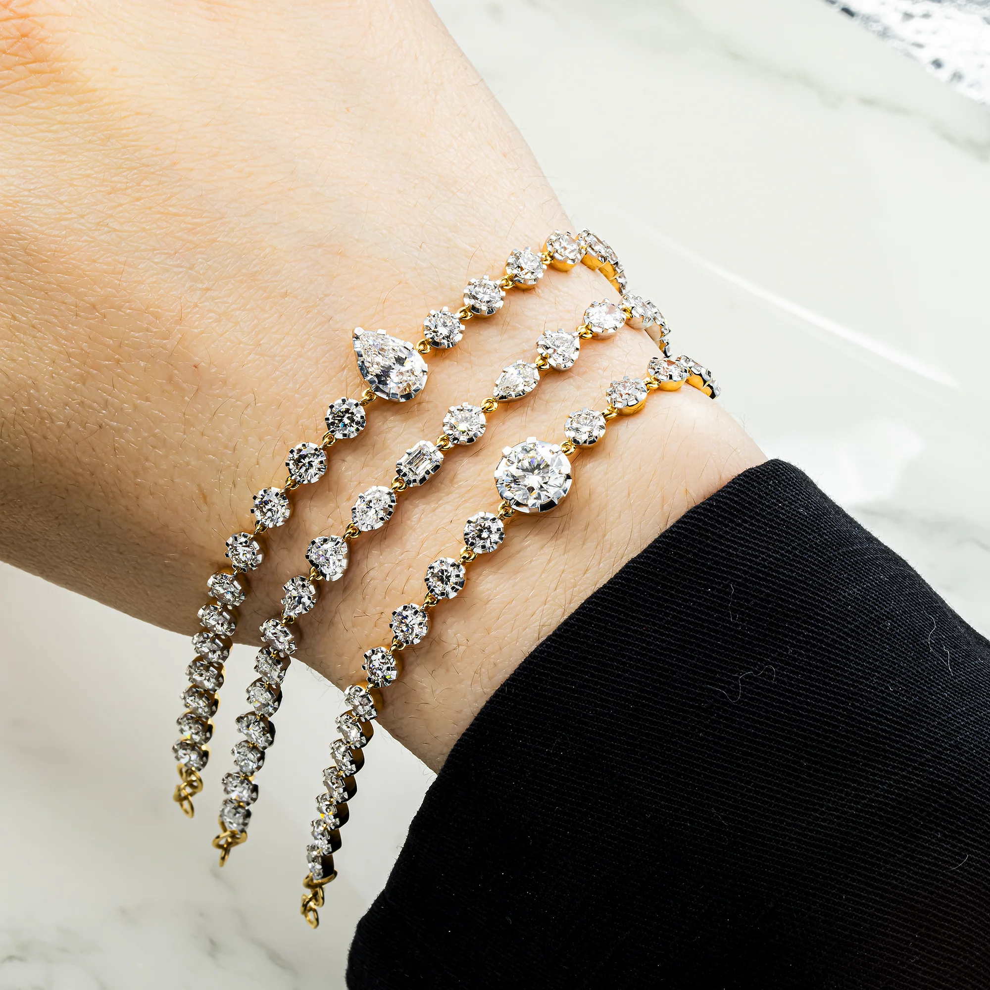 14K Two Tone Multi Cut Diamond Adjustable Satellite Bracelet 4.22ct - Image 2