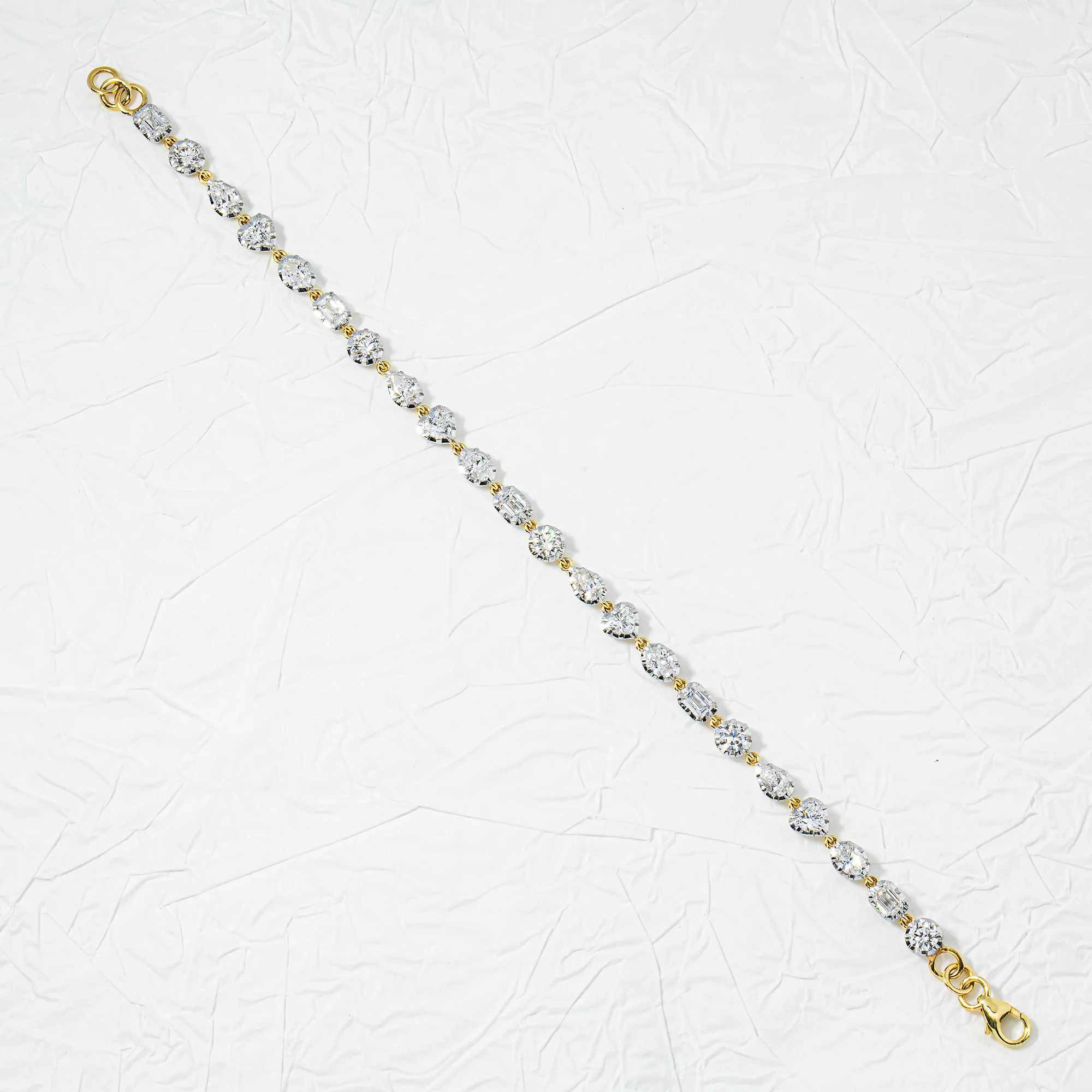 14K Two Tone Multi Cut Diamond Adjustable Satellite Bracelet 4.22ct - Image 3