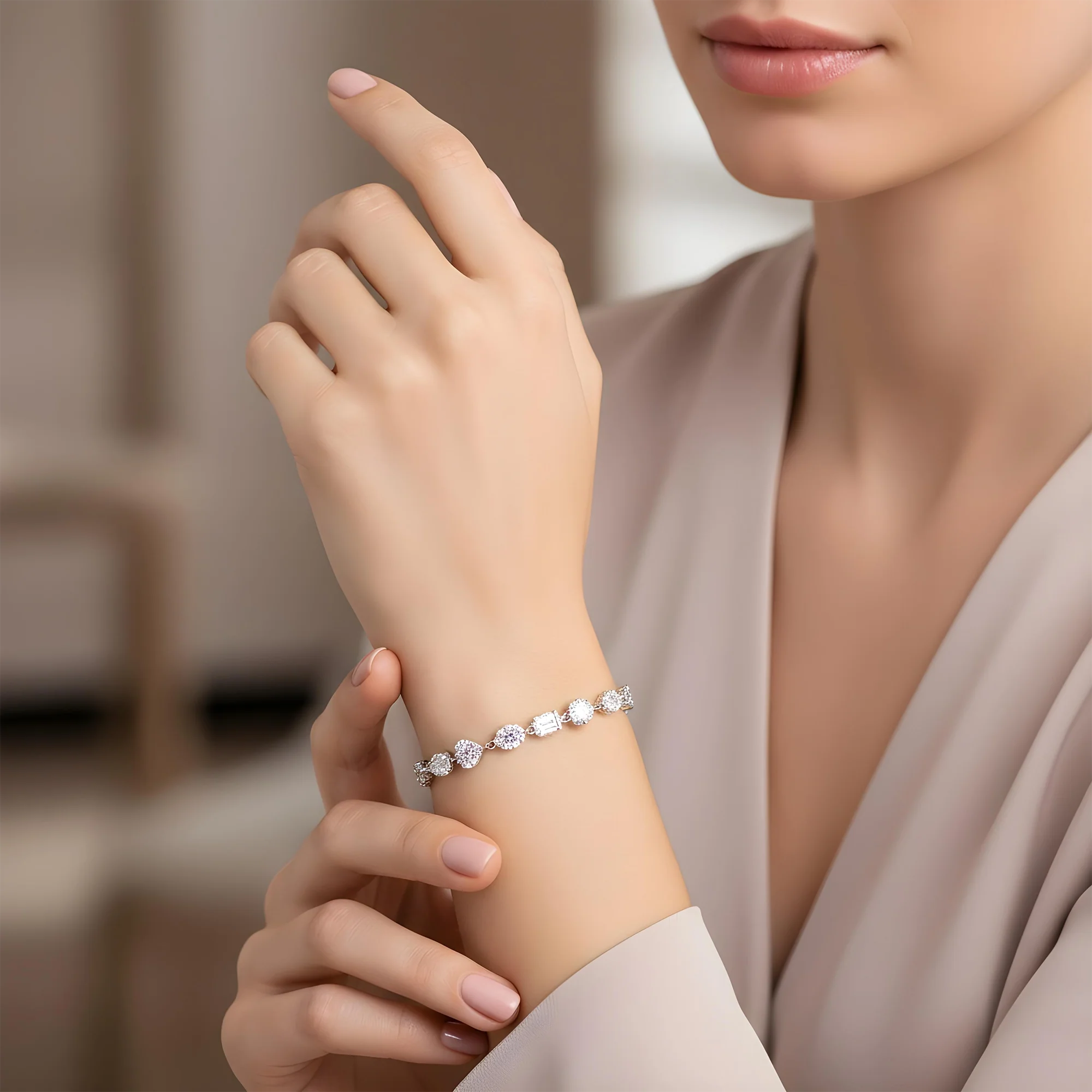 14K Two Tone Multi Cut Diamond Adjustable Satellite Bracelet 4.22ct - Image 5