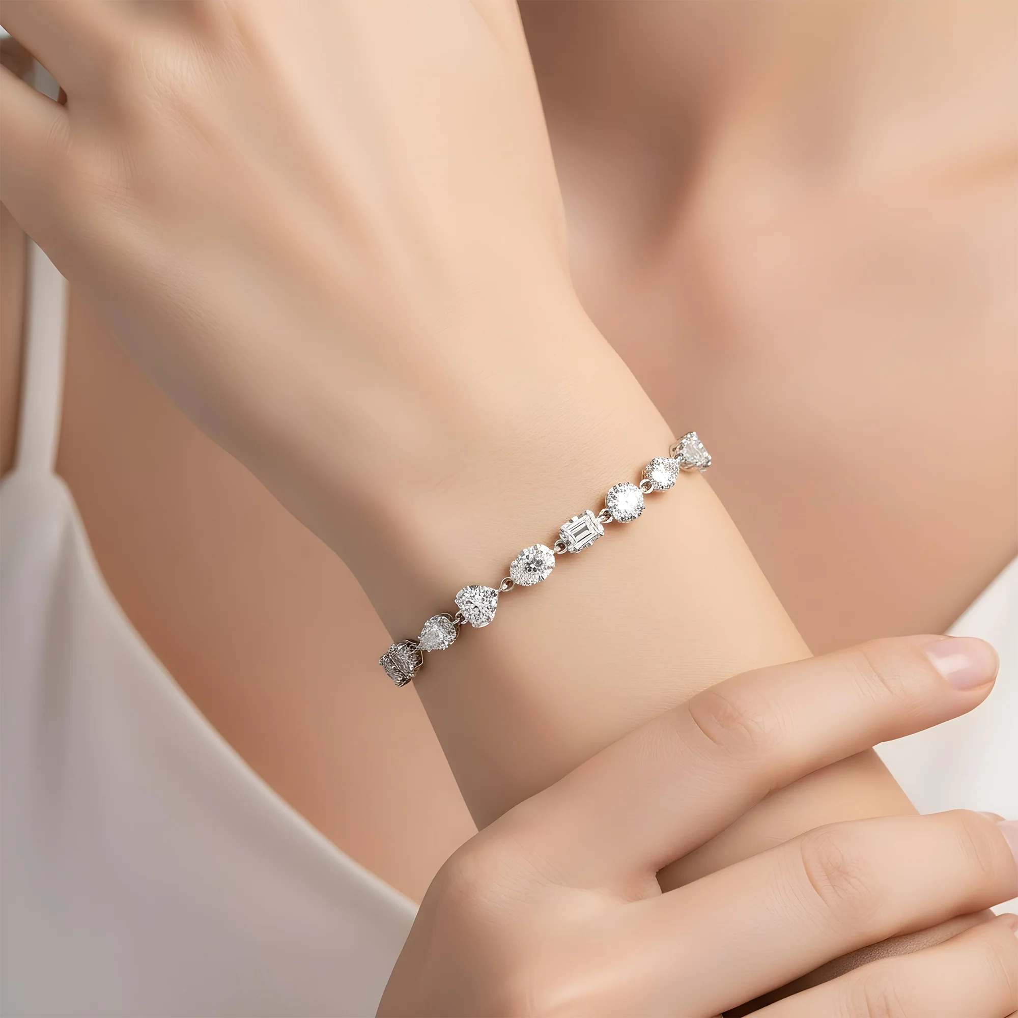 14K Two Tone Multi Cut Diamond Adjustable Satellite Bracelet 4.22ct - Image 6
