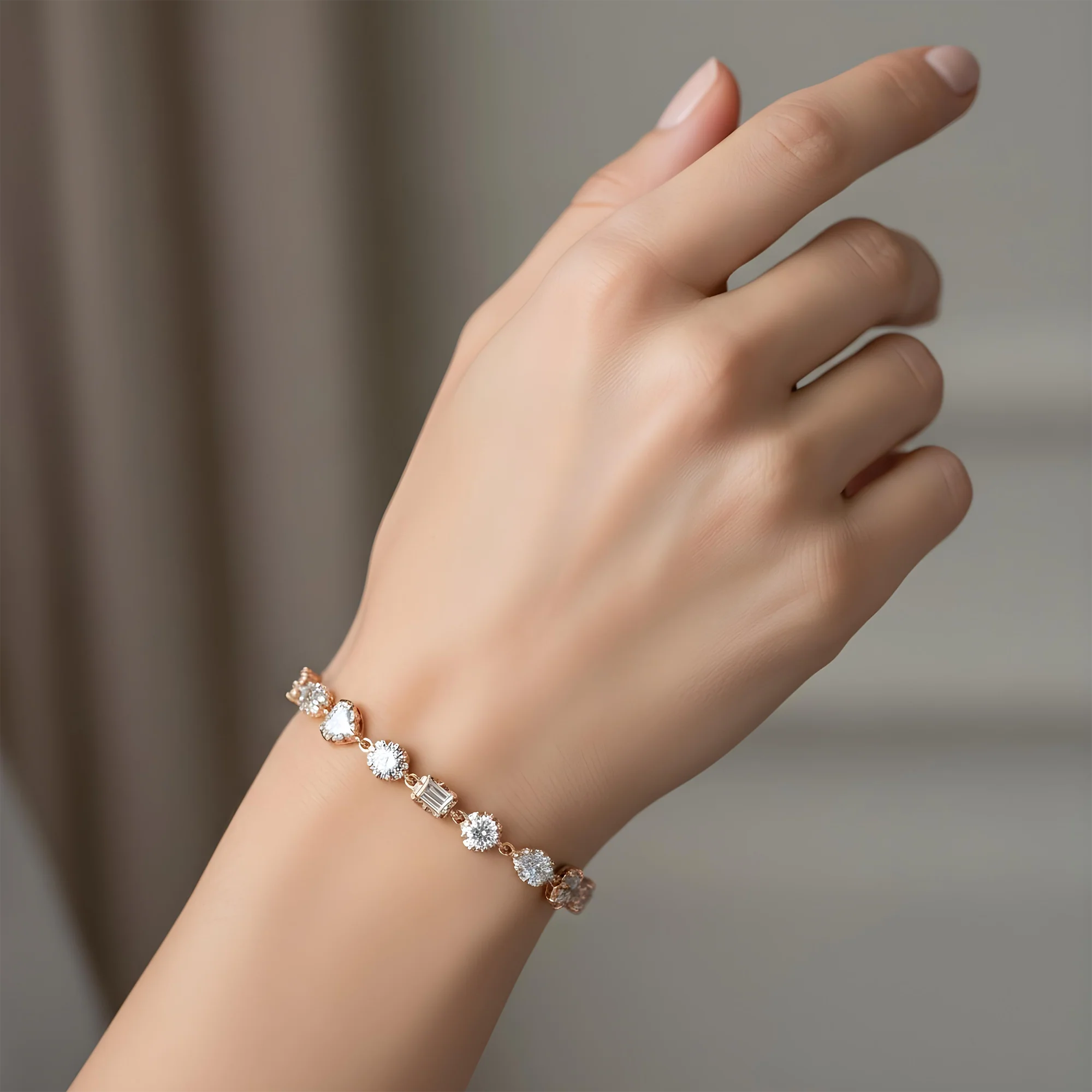 14K Two Tone Multi Cut Diamond Adjustable Satellite Bracelet 4.22ct - Image 8