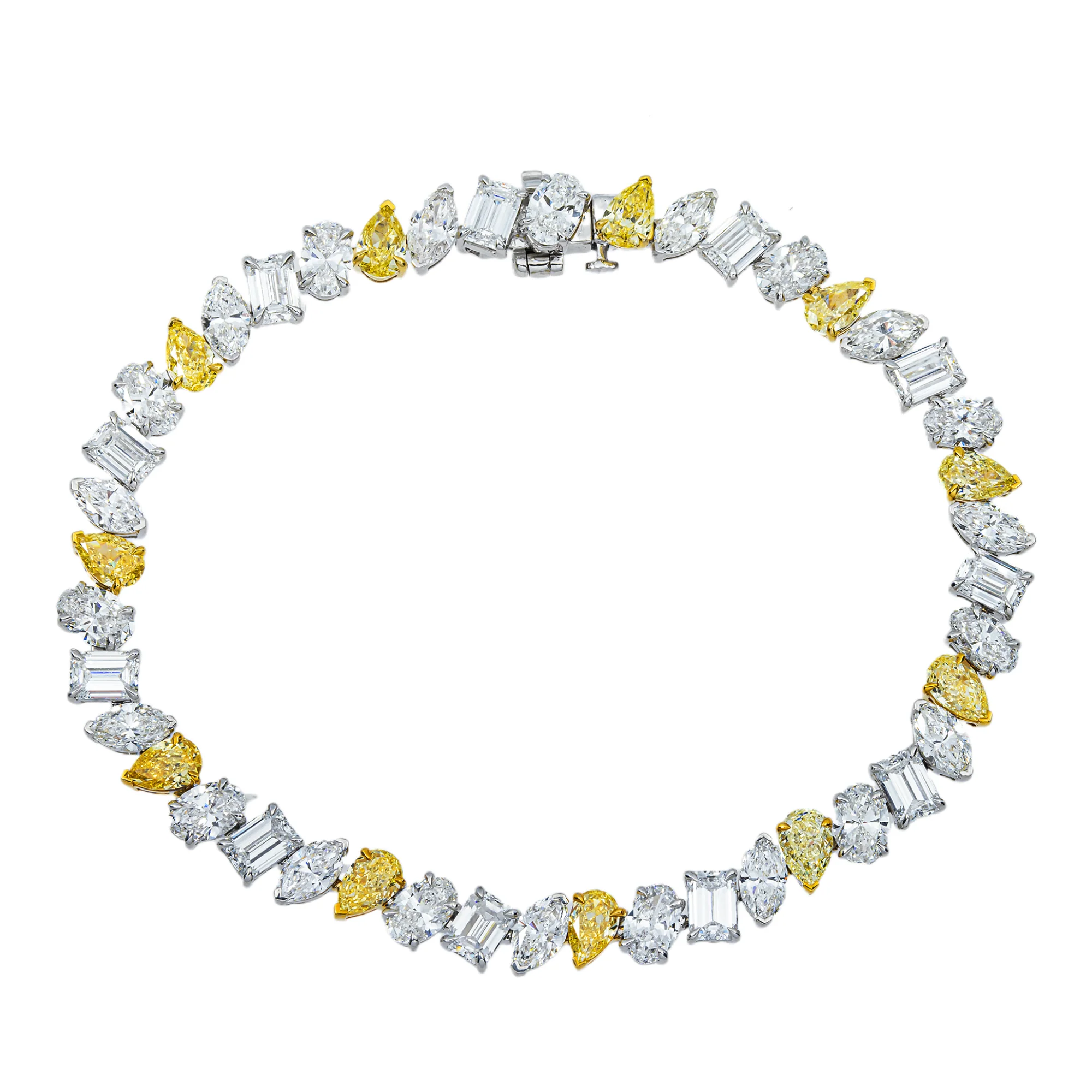 14K Two Tone Multi Cut Fancy Yellow & White Diamond Tennis Bracelet 11.92ct