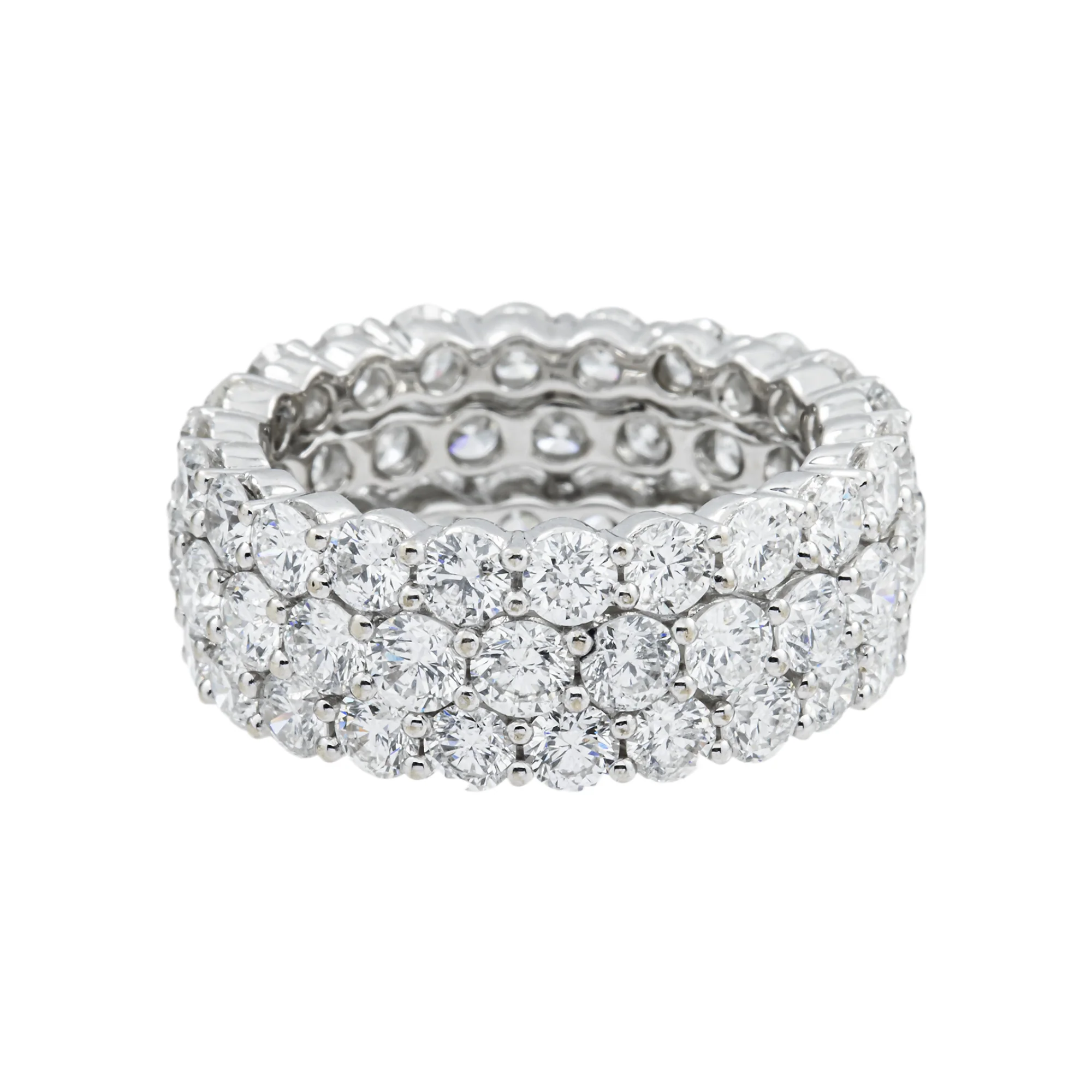 18K White Gold Triple Row Round Diamond Eternity Ring 7.08ct