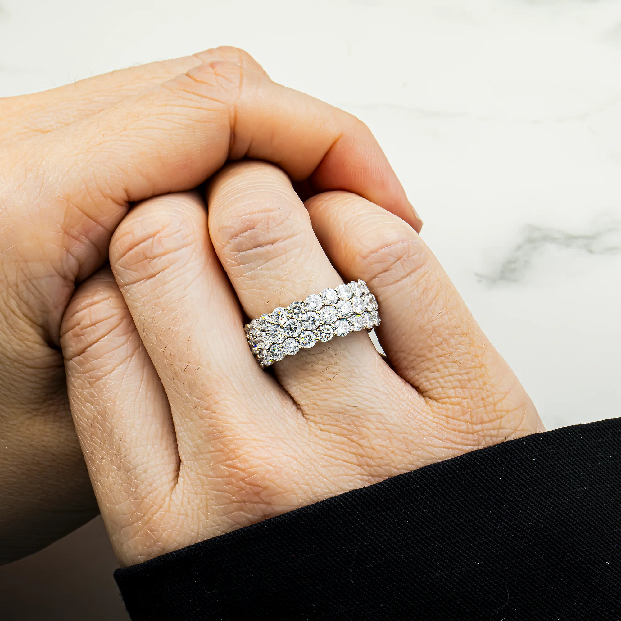 18K White Gold Triple Row Round Diamond Eternity Ring 7.08ct - Image 2