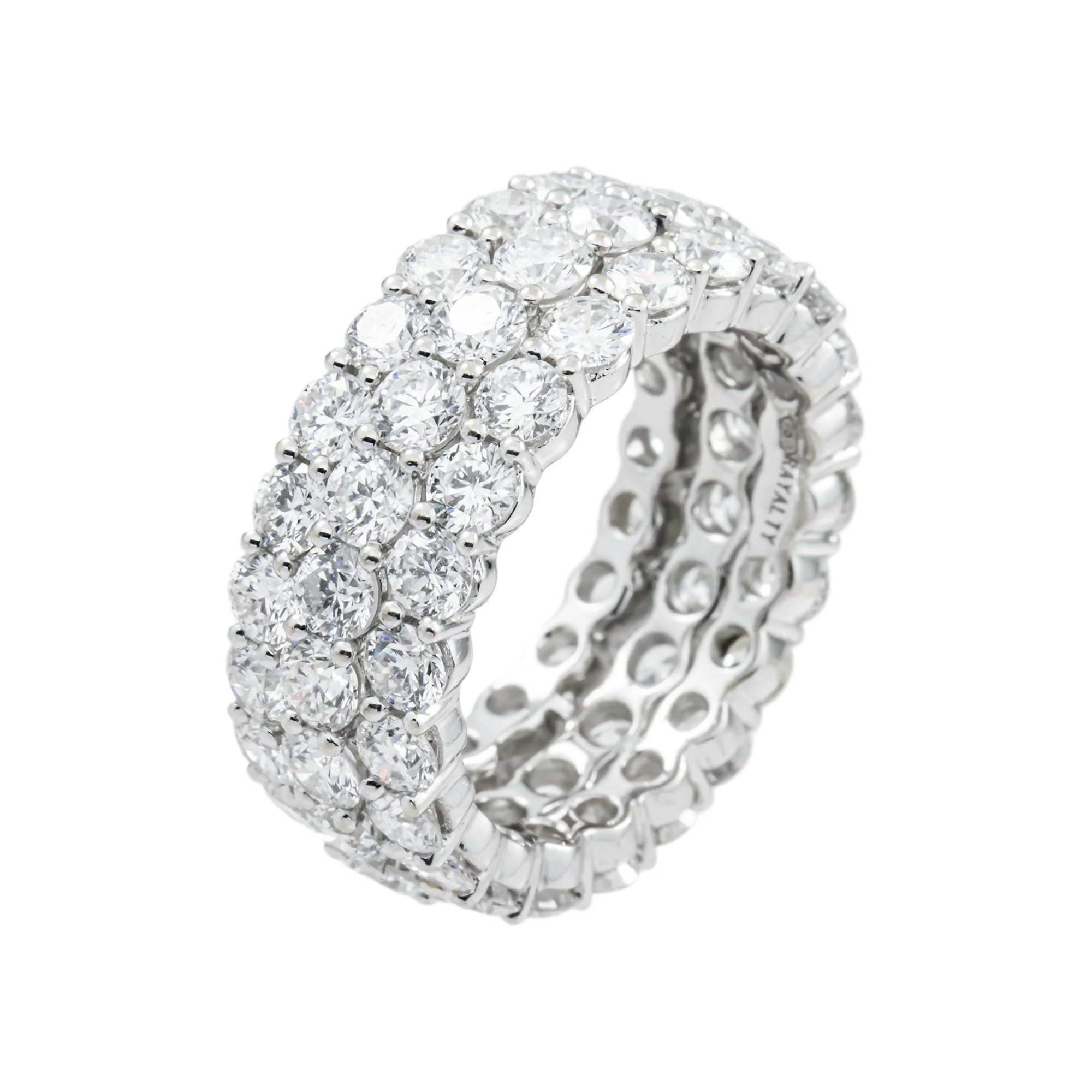 18K White Gold Triple Row Round Diamond Eternity Ring 7.08ct - Image 3