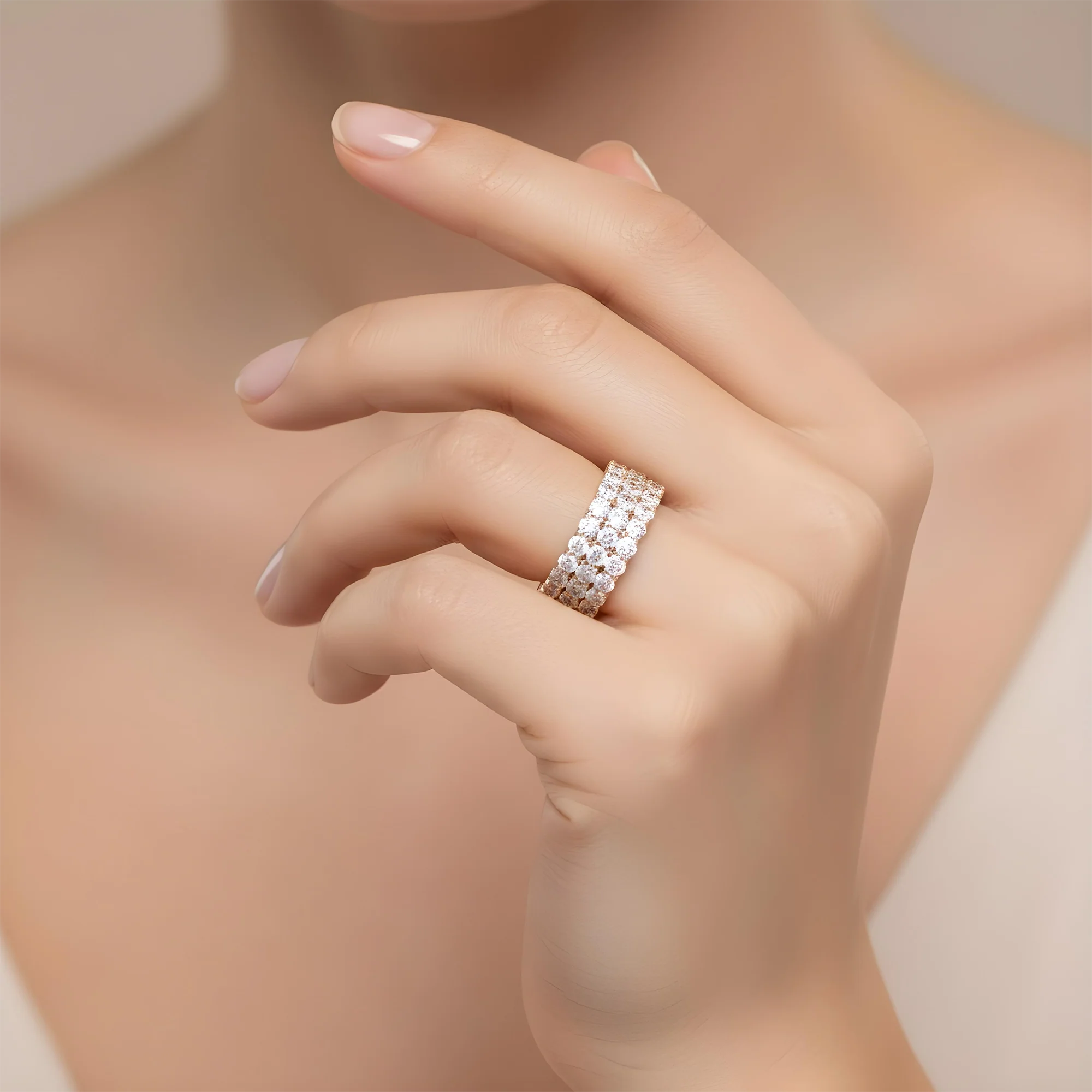 18K White Gold Triple Row Round Diamond Eternity Ring 7.08ct - Image 7
