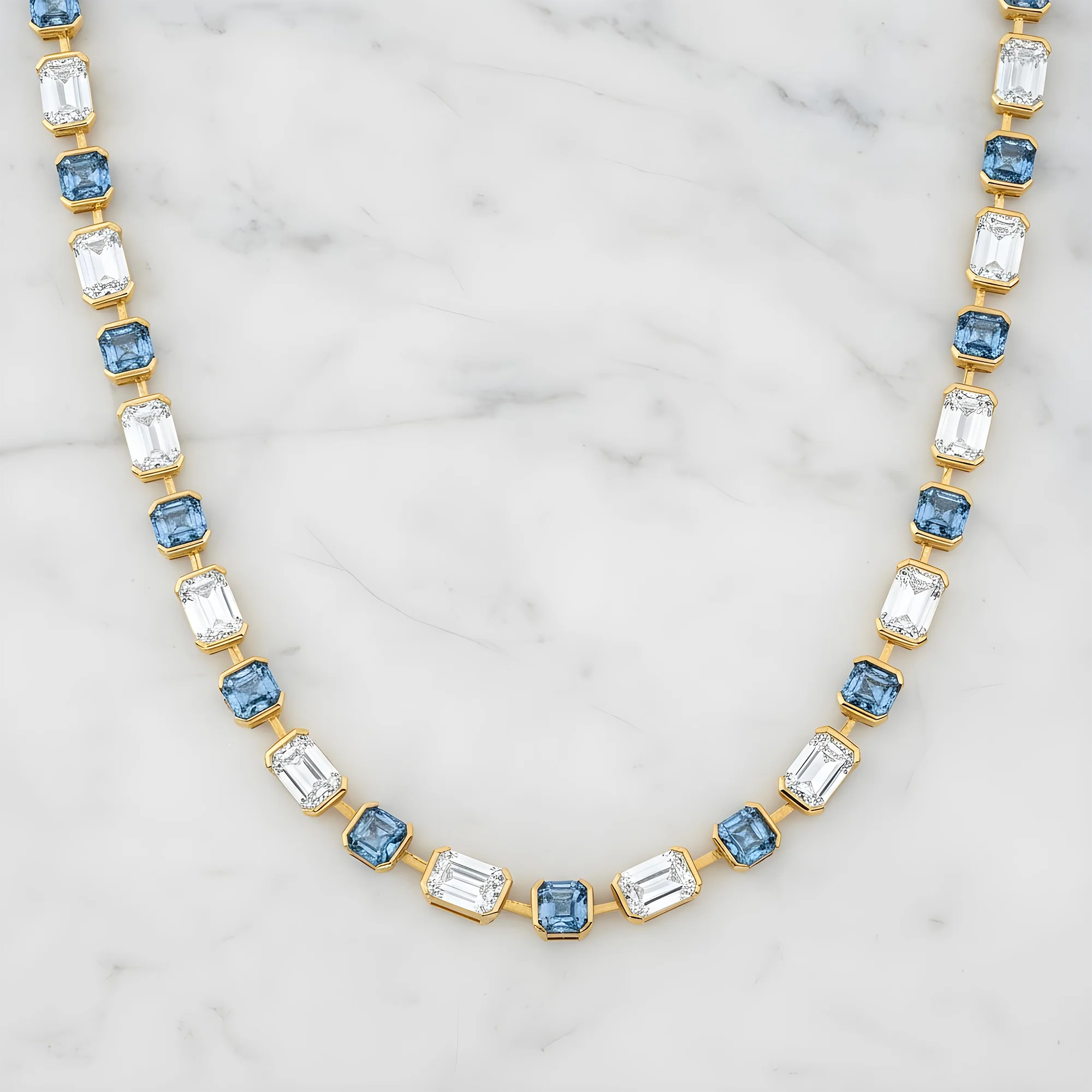 14K Two Tone Multi Cut Fancy Blue & White Diamond Satellite Necklace 69.42ct - Image 5