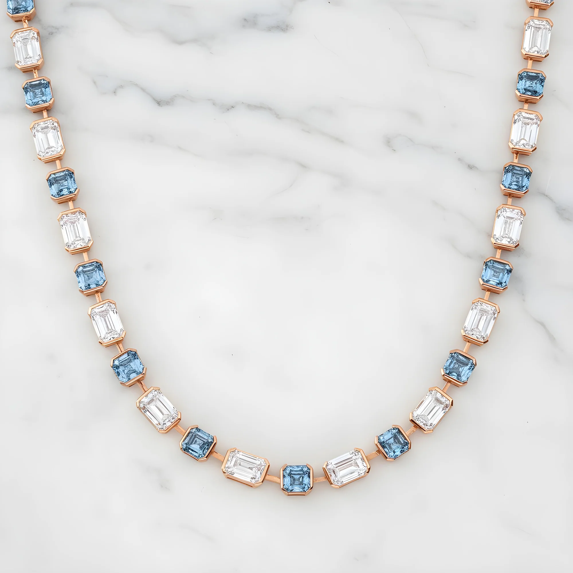 14K Two Tone Multi Cut Fancy Blue & White Diamond Satellite Necklace 69.42ct - Image 7