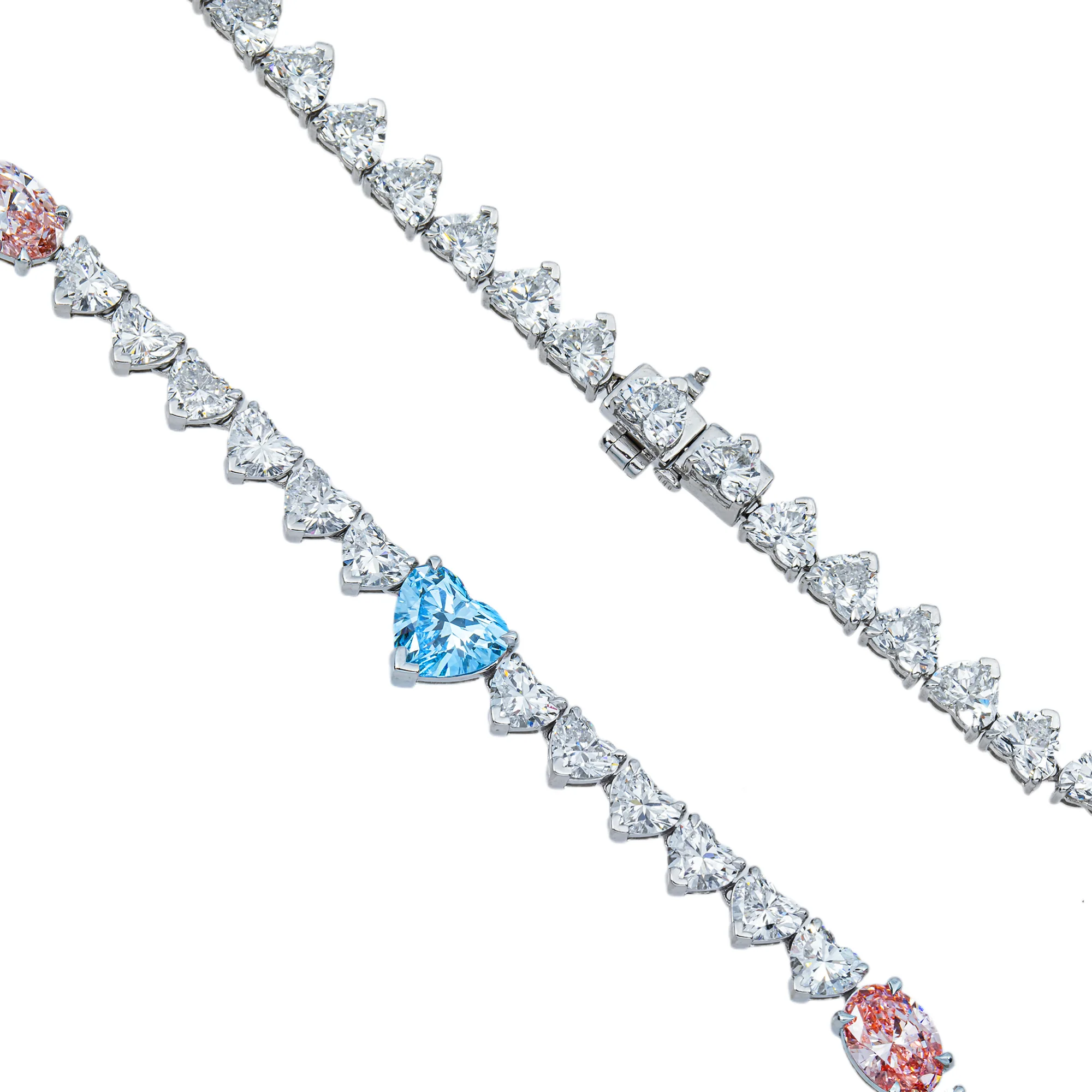14K White Gold Multi Cut Fancy Pink & Blue Diamond Tennis Chain 28.40ct - Image 4