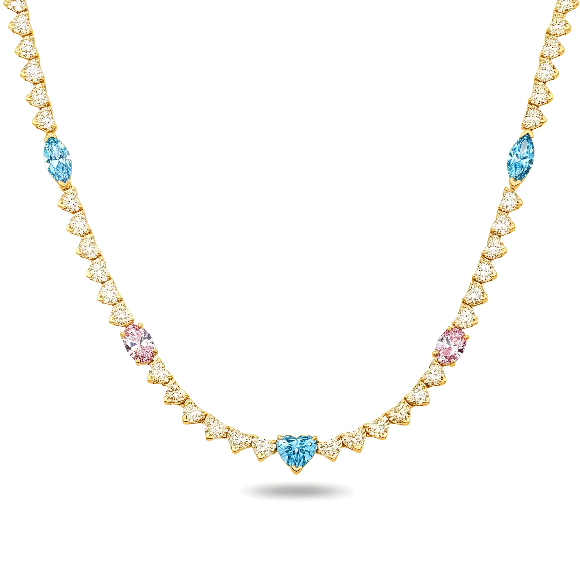 14K White Gold Multi Cut Fancy Pink & Blue Diamond Tennis Chain 28.40ct - Image 5