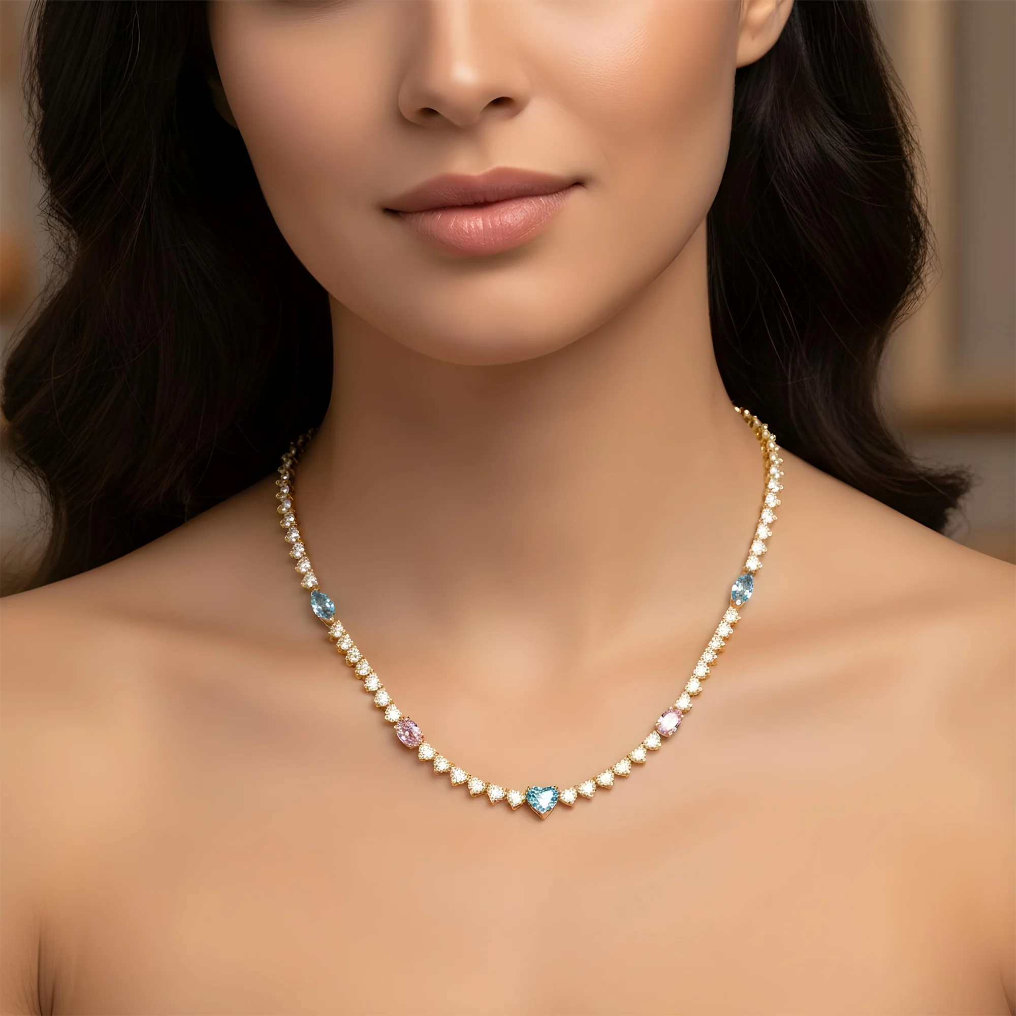 14K White Gold Multi Cut Fancy Pink & Blue Diamond Tennis Chain 28.40ct - Image 6