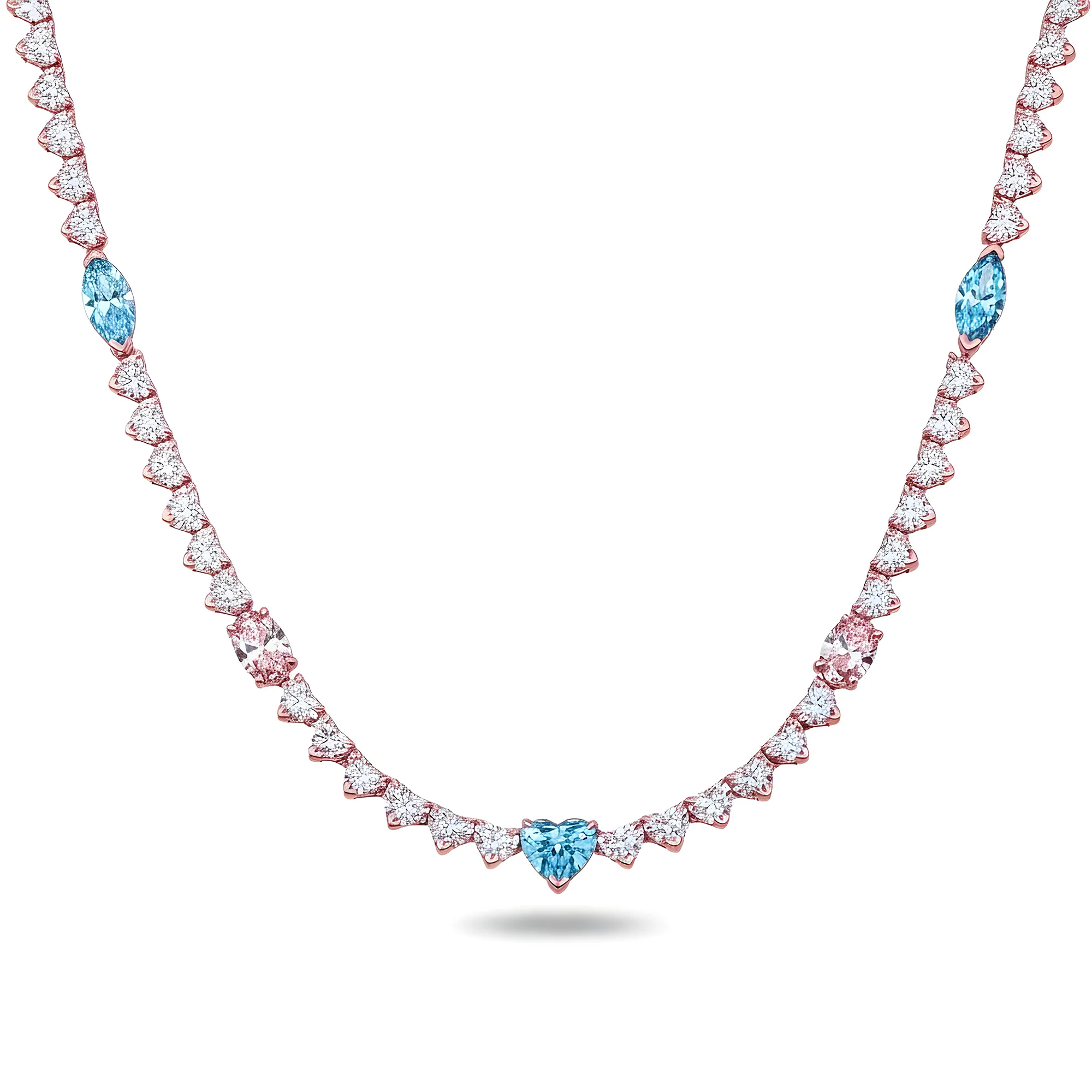 14K White Gold Multi Cut Fancy Pink & Blue Diamond Tennis Chain 28.40ct - Image 7