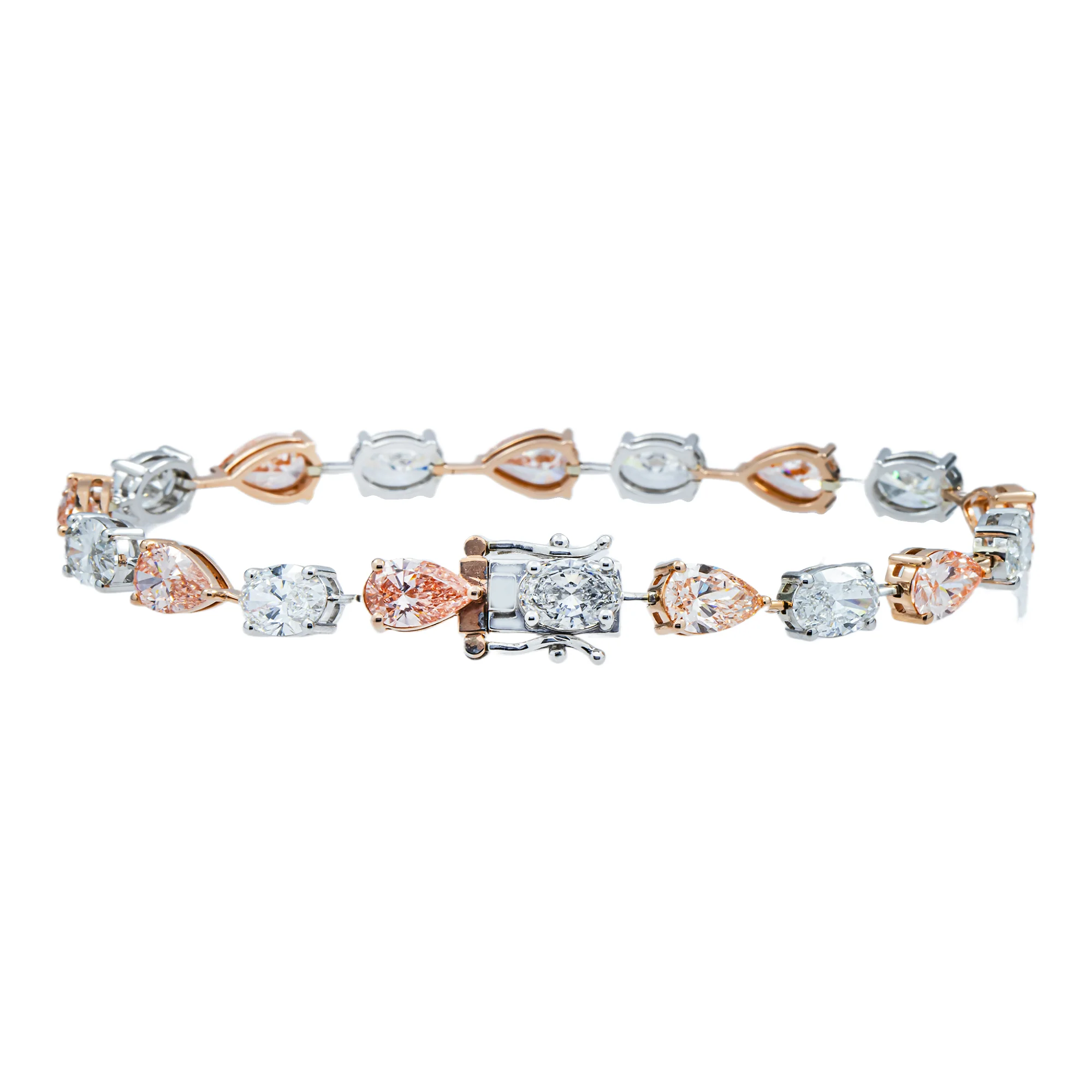14K Two Tone Multi Cut Fancy Pink & White Diamond Satellite Bracelet 13.49ct - Image 4