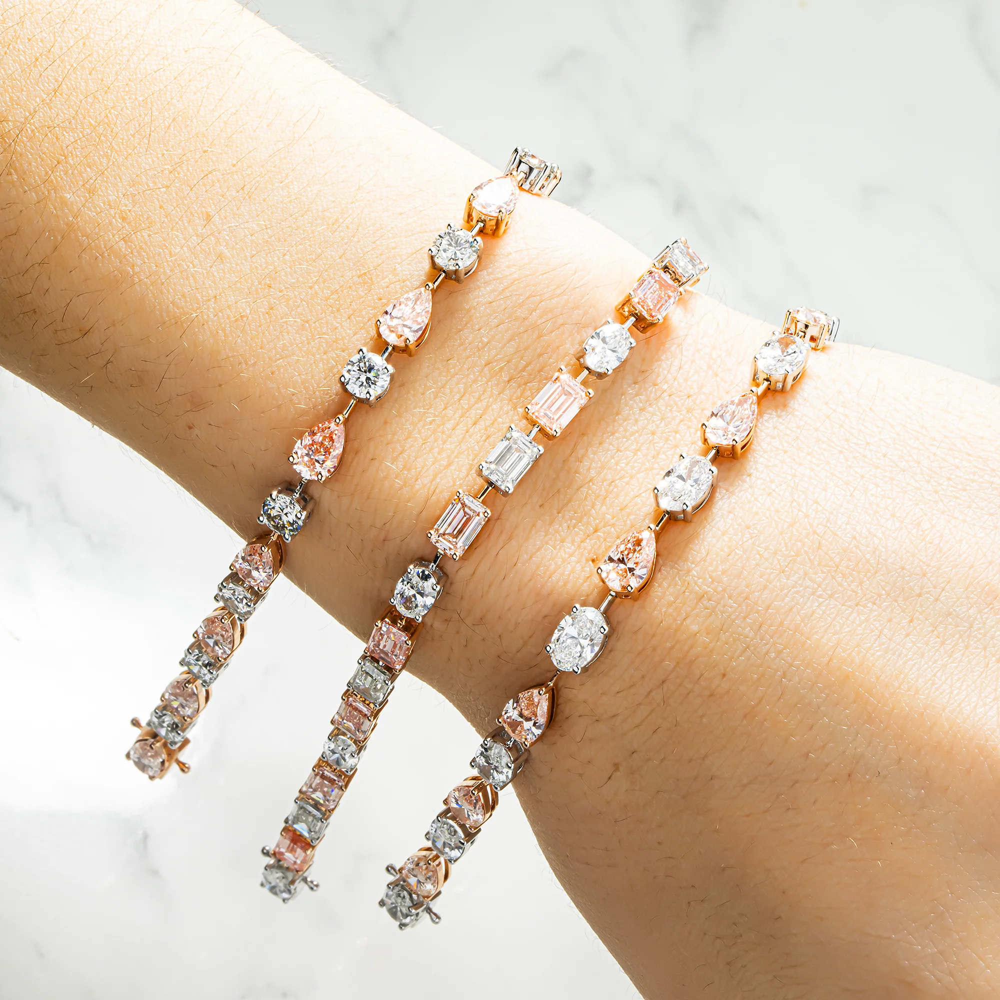 14K Two Tone Multi Cut Fancy Pink & White Diamond Satellite Bracelet 13.49ct - Image 5