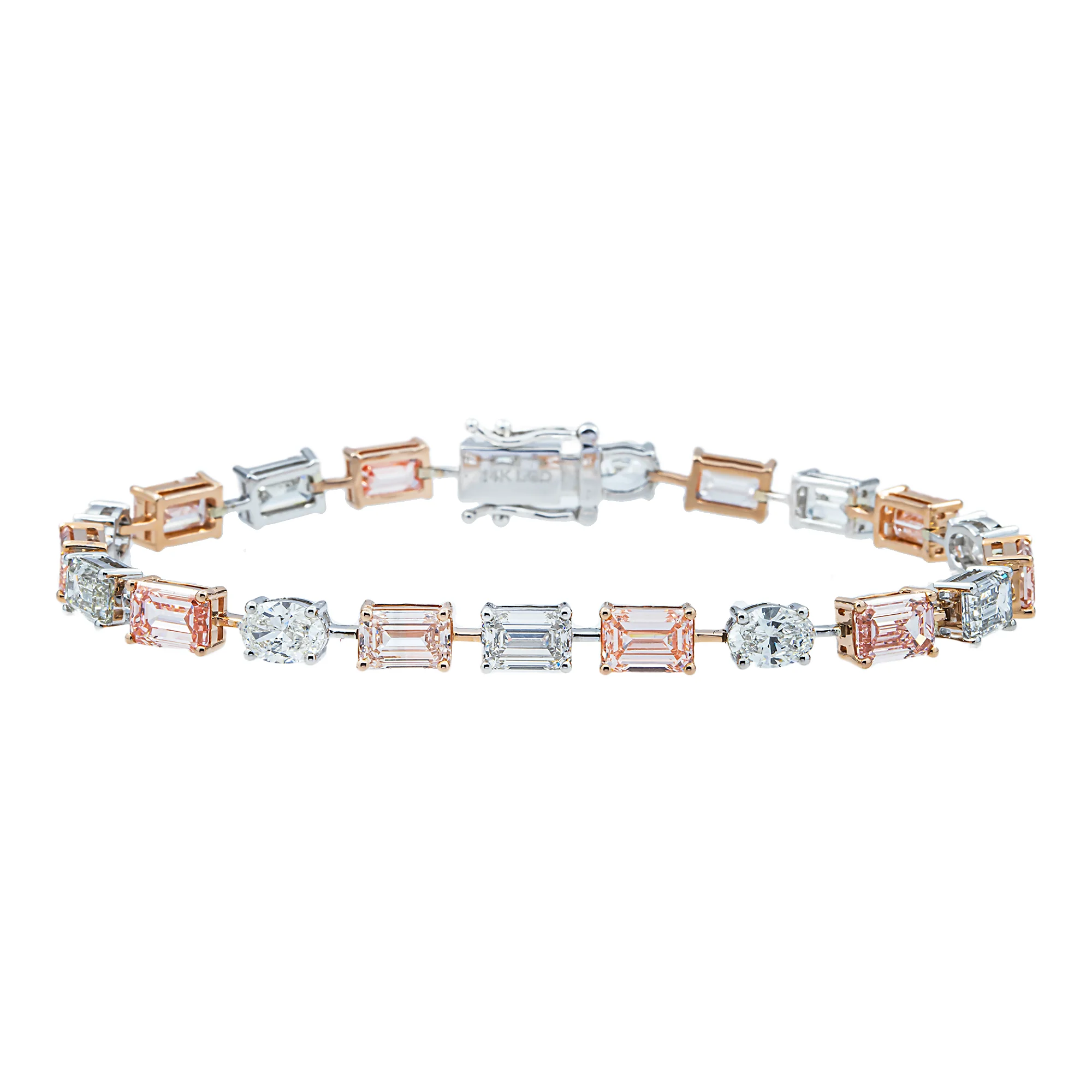 14K Two Tone Multi Cut Fancy Pink & White Diamond Satellite Bracelet 15.38ct