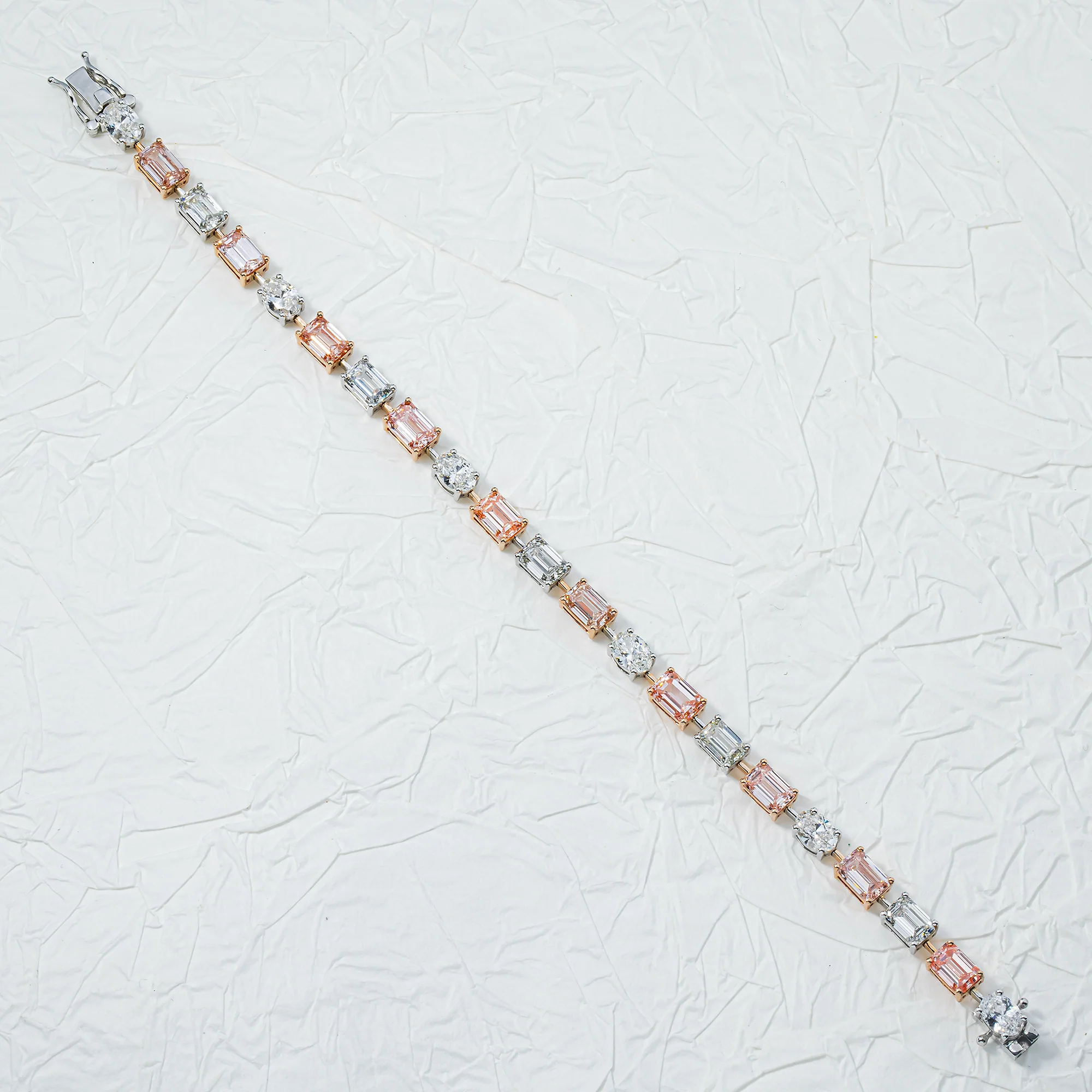 14K Two Tone Multi Cut Fancy Pink & White Diamond Satellite Bracelet 15.38ct - Image 4