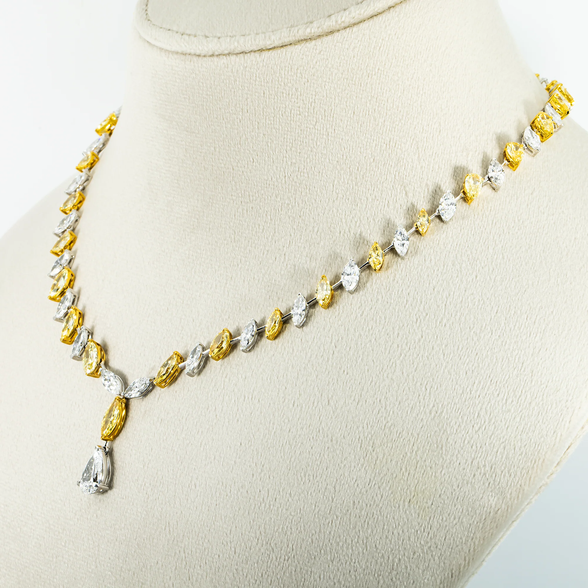 14K Two Tone Multi Cut Fancy Yellow & White Diamond Drop Necklace 27.82ct - Image 2