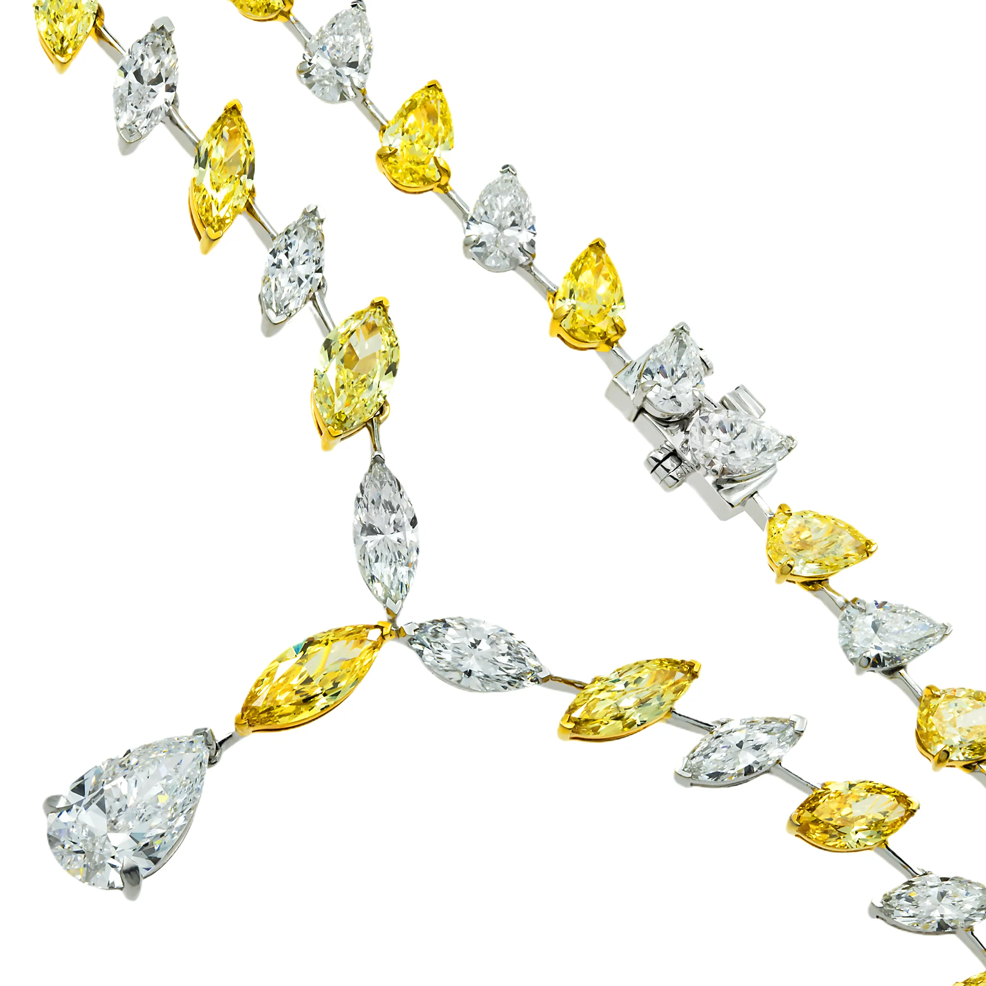 14K Two Tone Multi Cut Fancy Yellow & White Diamond Drop Necklace 27.82ct - Image 3