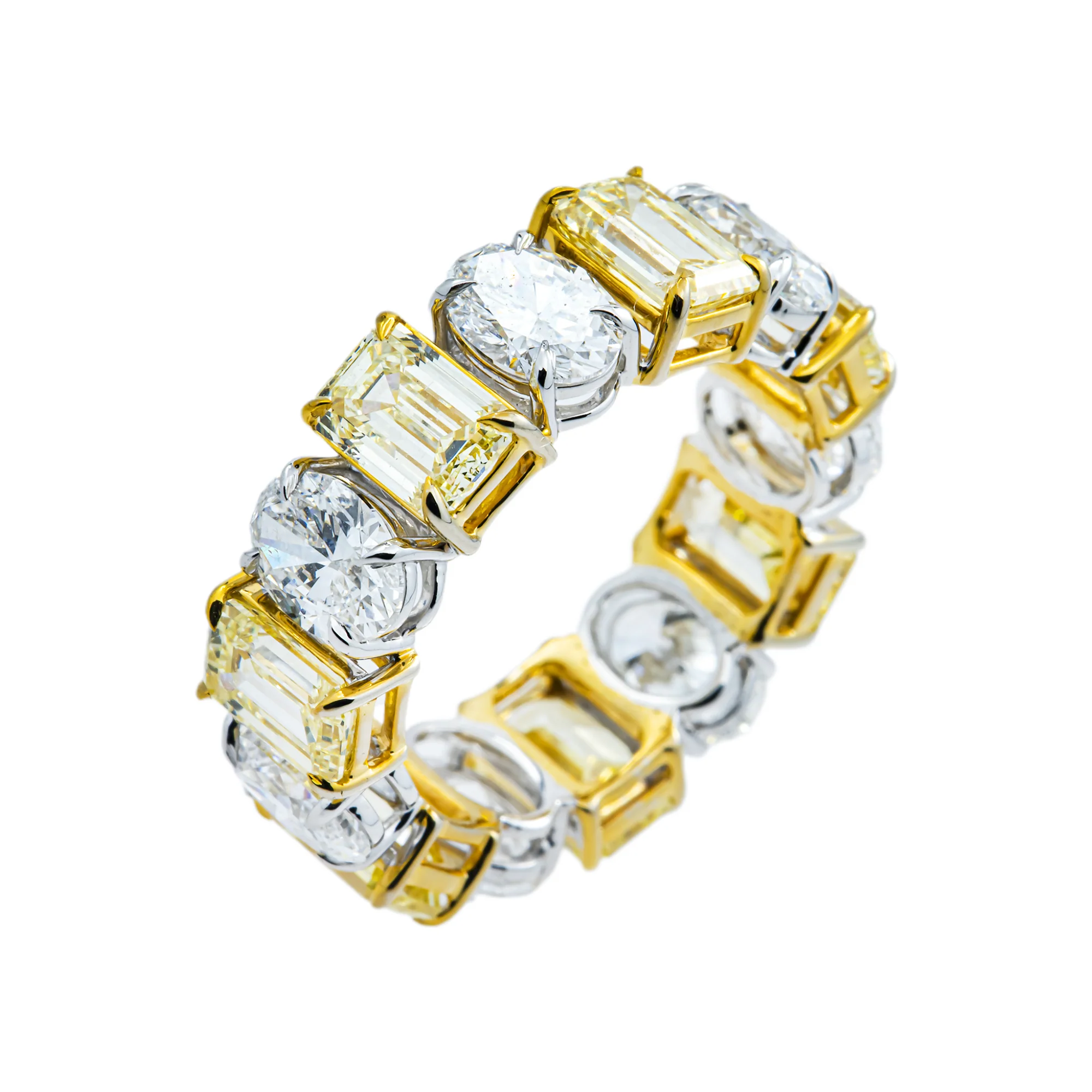 14K Two Tone Multi Cut Fancy Yellow & White Diamond Eternity Ring 8.16ct (Size 6) - Image 3