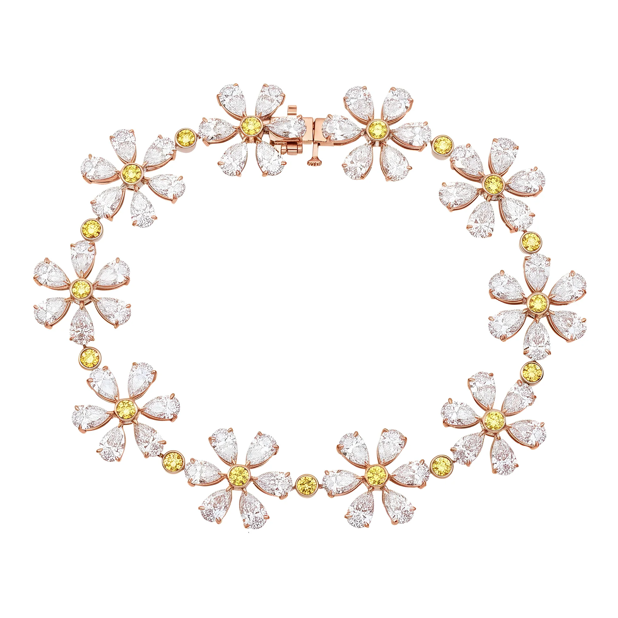 14K Two Tone Multi Cut Fancy Yellow & White Diamond Flower Bracelet 16.52ct - Image 6