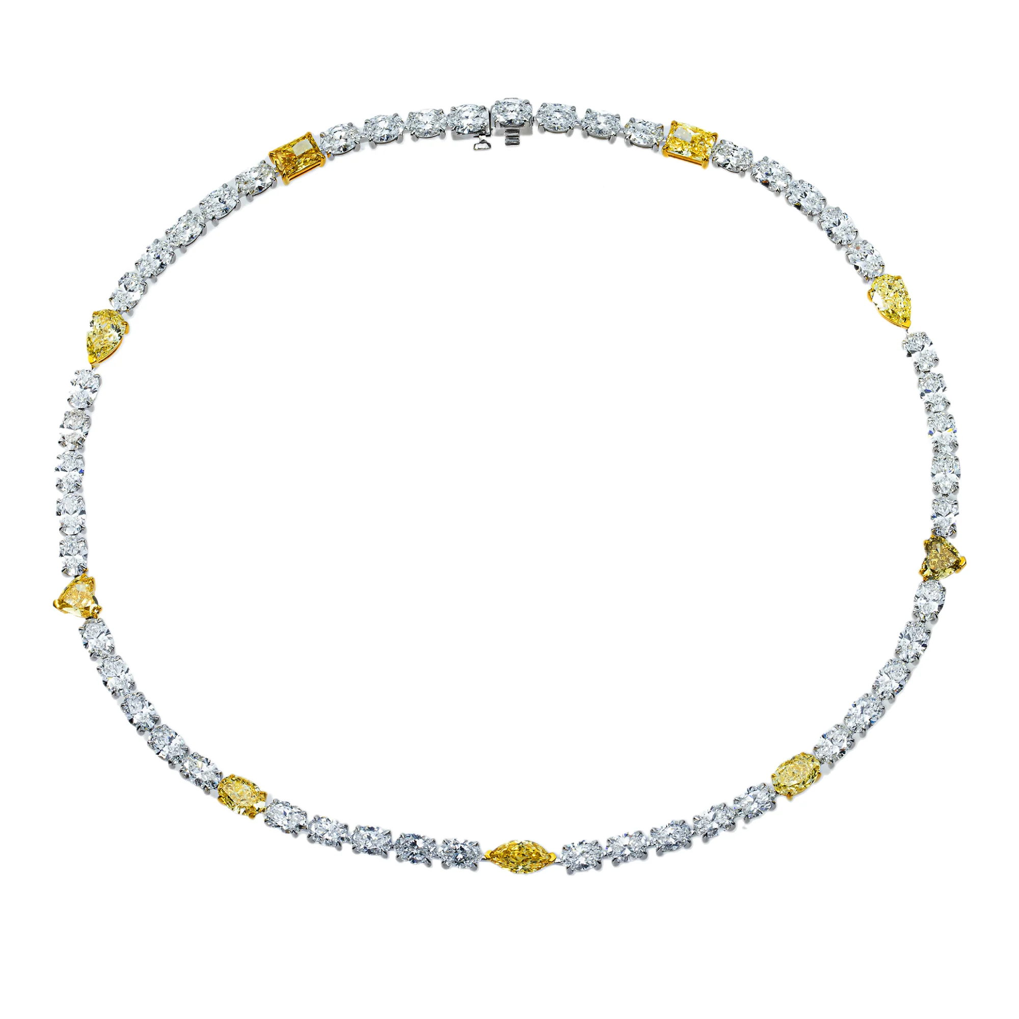 14K Two Tone Multi Cut Fancy Yellow & White Diamond Tennis Chain 30.84ct