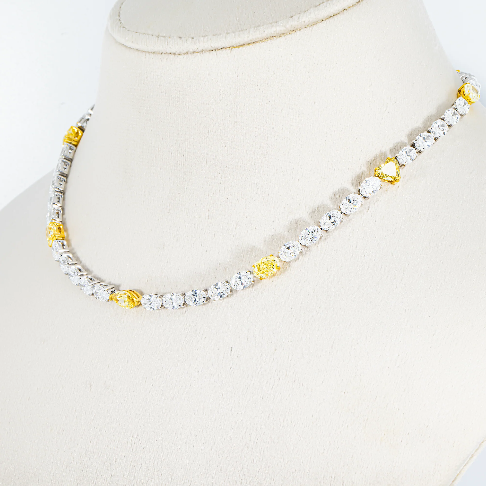 14K Two Tone Multi Cut Fancy Yellow & White Diamond Tennis Chain 30.84ct - Image 2