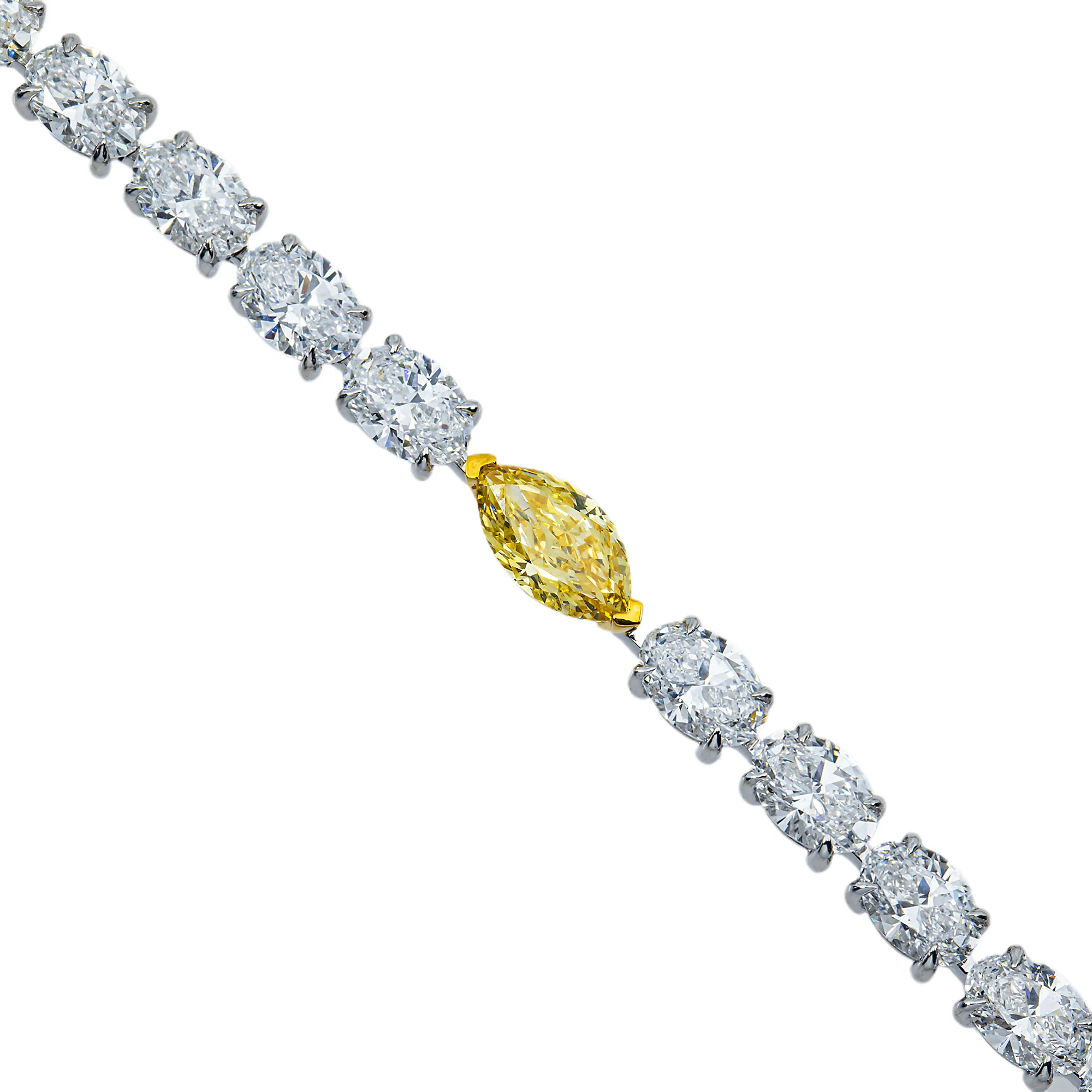 14K Two Tone Multi Cut Fancy Yellow & White Diamond Tennis Chain 30.84ct - Image 4