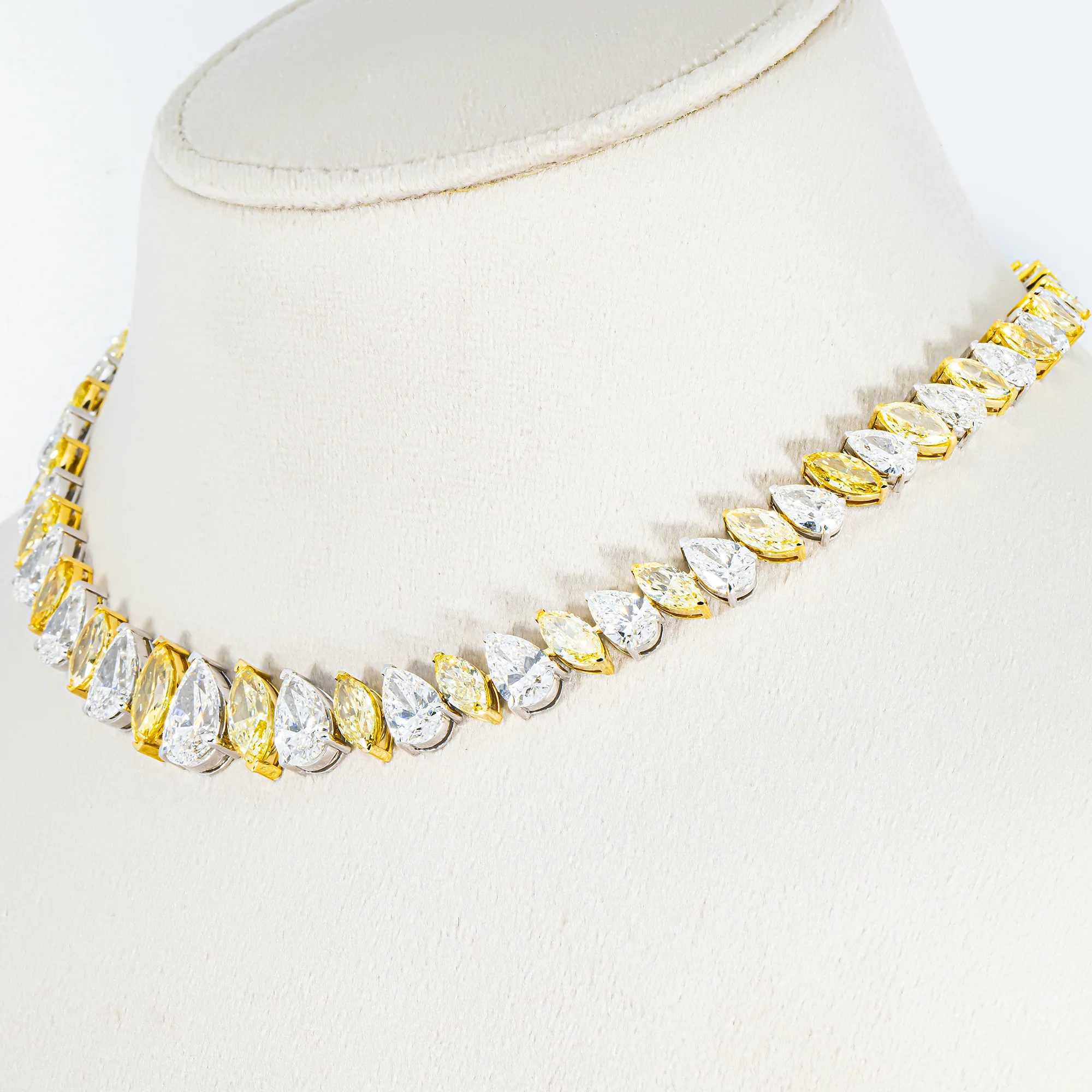 14K Two Tone Graduated Multi Cut Fancy Yellow & White Diamond Tennis Chain 51.73ct - Image 2