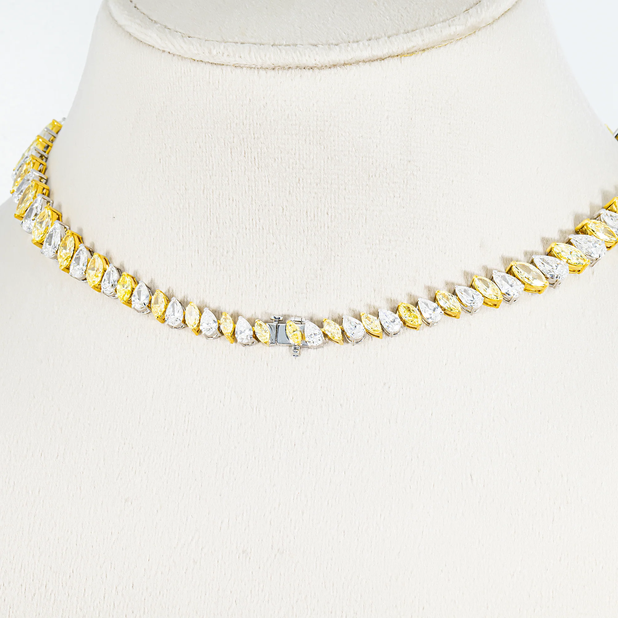14K Two Tone Graduated Multi Cut Fancy Yellow & White Diamond Tennis Chain 51.73ct - Image 3