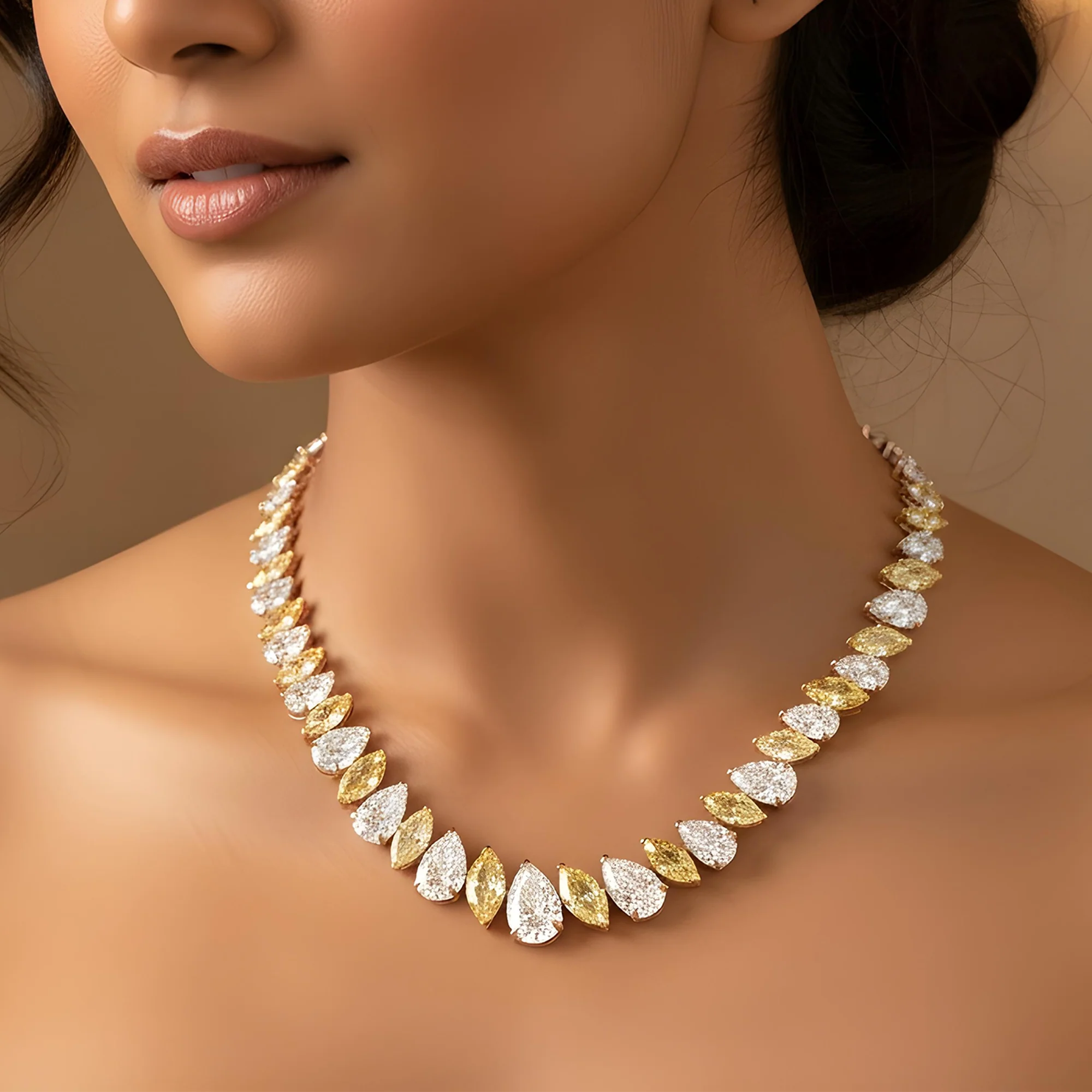 14K Two Tone Graduated Multi Cut Fancy Yellow & White Diamond Tennis Chain 51.73ct - Image 8