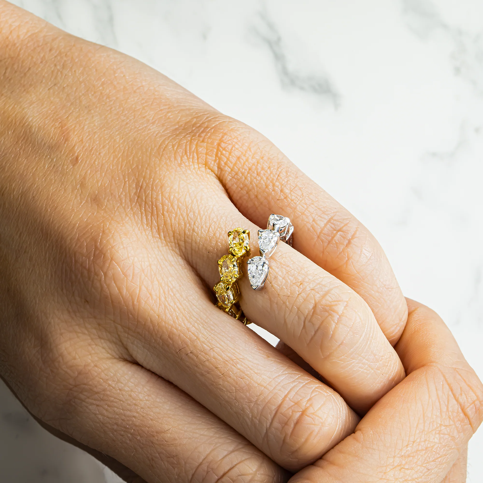 14K Two Tone Multi Cut Fancy Yellow & White Diamond Wrap Ring 4.29ct - Image 2