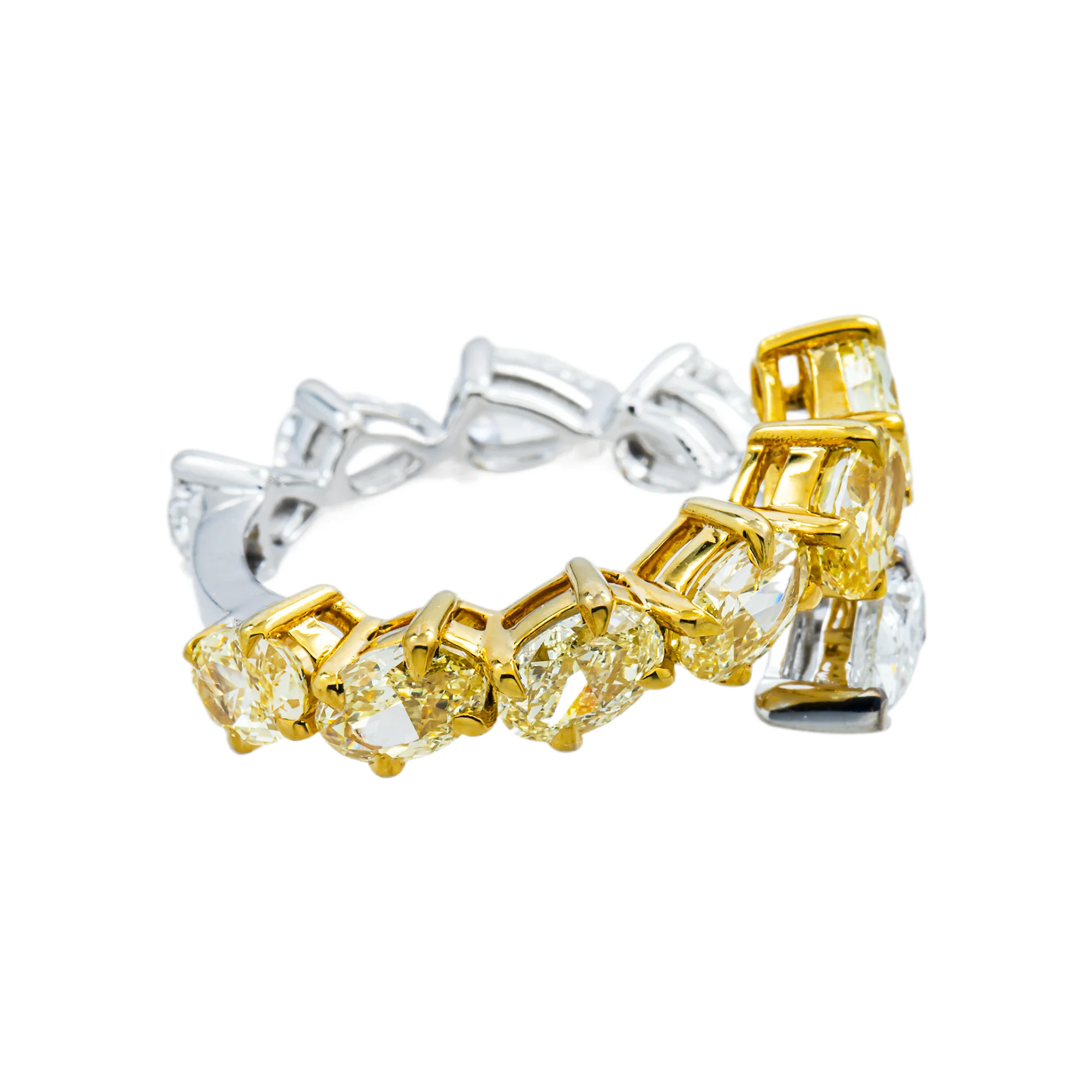14K Two Tone Multi Cut Fancy Yellow & White Diamond Wrap Ring 4.29ct - Image 3