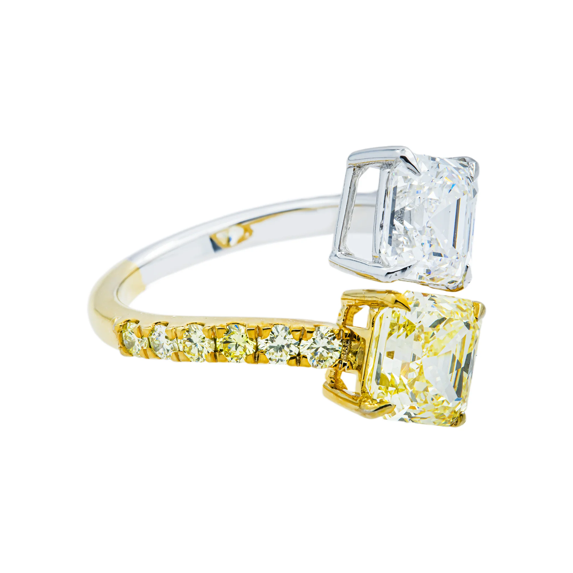 14K Two Tone Multi Cut Fancy Yellow & White Diamond Wrap Ring 4.20ct - Image 3