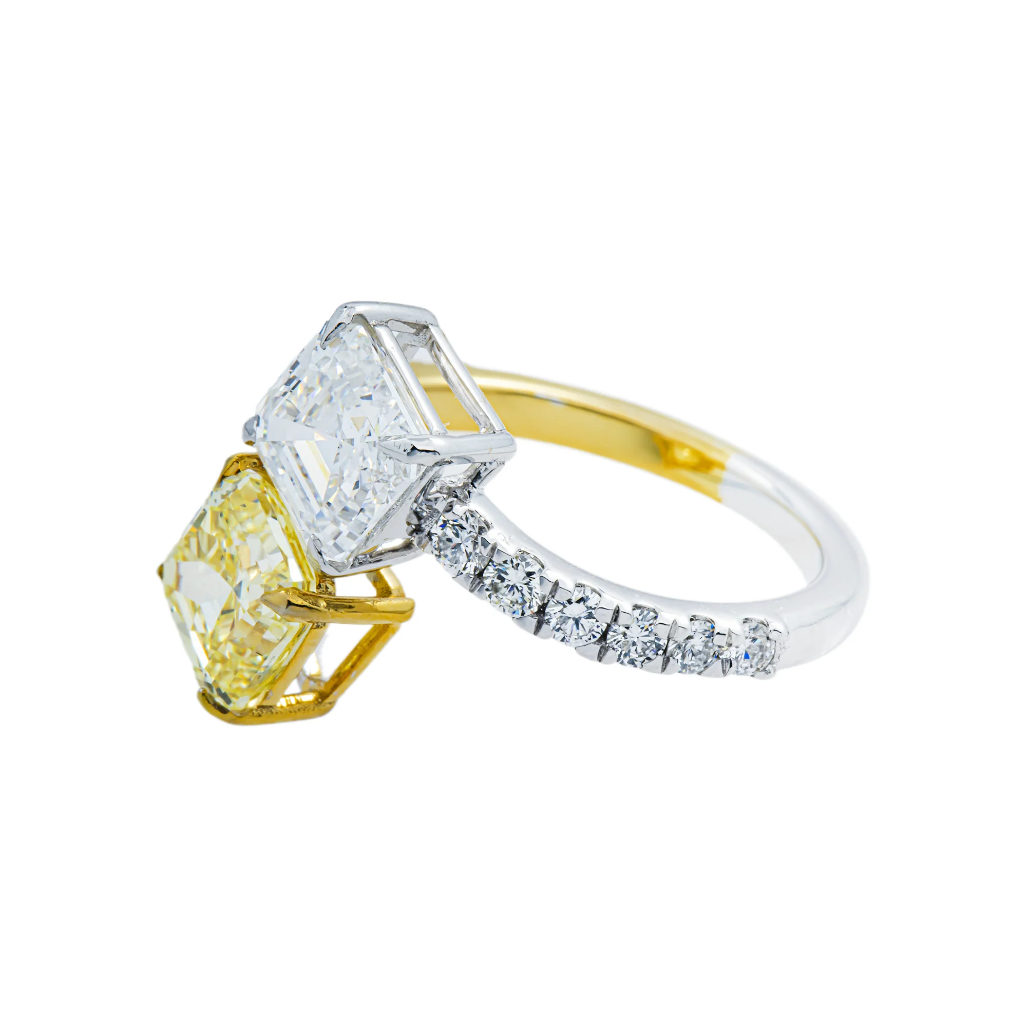 14K Two Tone Multi Cut Fancy Yellow & White Diamond Wrap Ring 4.20ct - Image 4