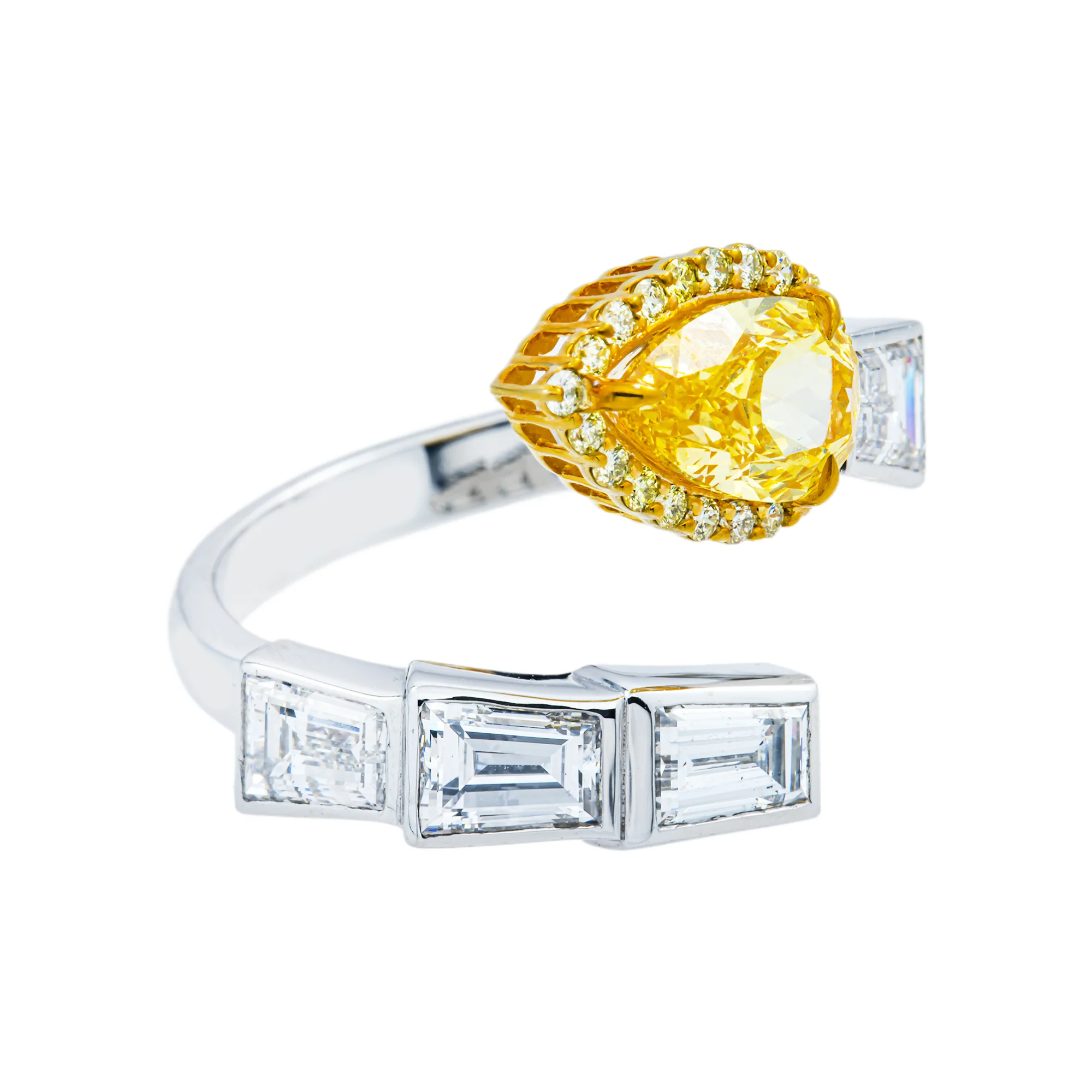14K Two Tone Multi Cut Fancy Yellow & White Diamond Wrap Ring 4.06ct - Image 3
