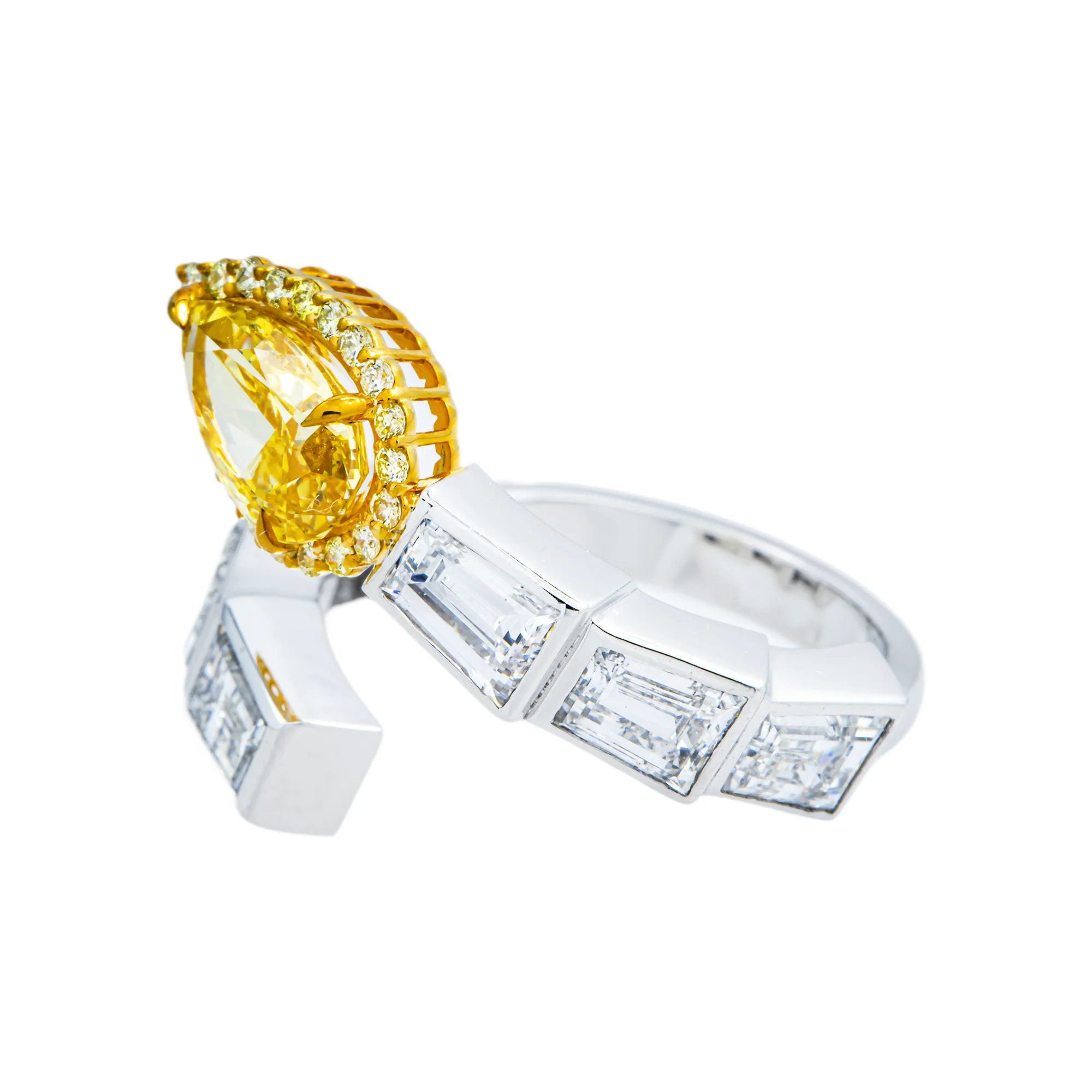 14K Two Tone Multi Cut Fancy Yellow & White Diamond Wrap Ring 4.06ct - Image 4
