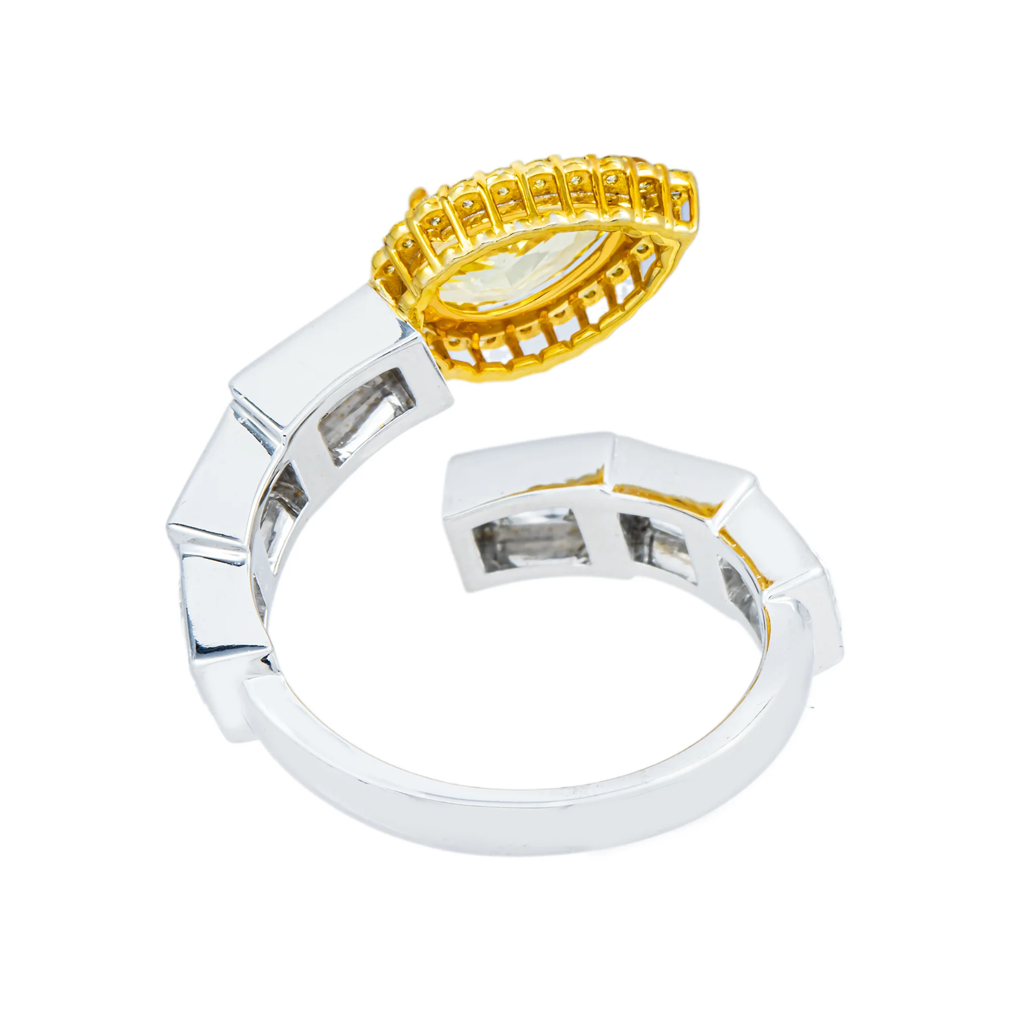 14K Two Tone Multi Cut Fancy Yellow & White Diamond Wrap Ring 4.06ct - Image 5