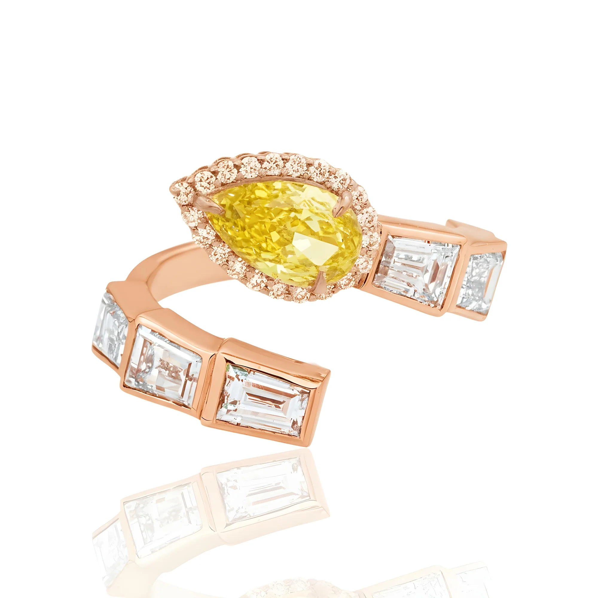 14K Two Tone Multi Cut Fancy Yellow & White Diamond Wrap Ring 4.06ct - Image 8