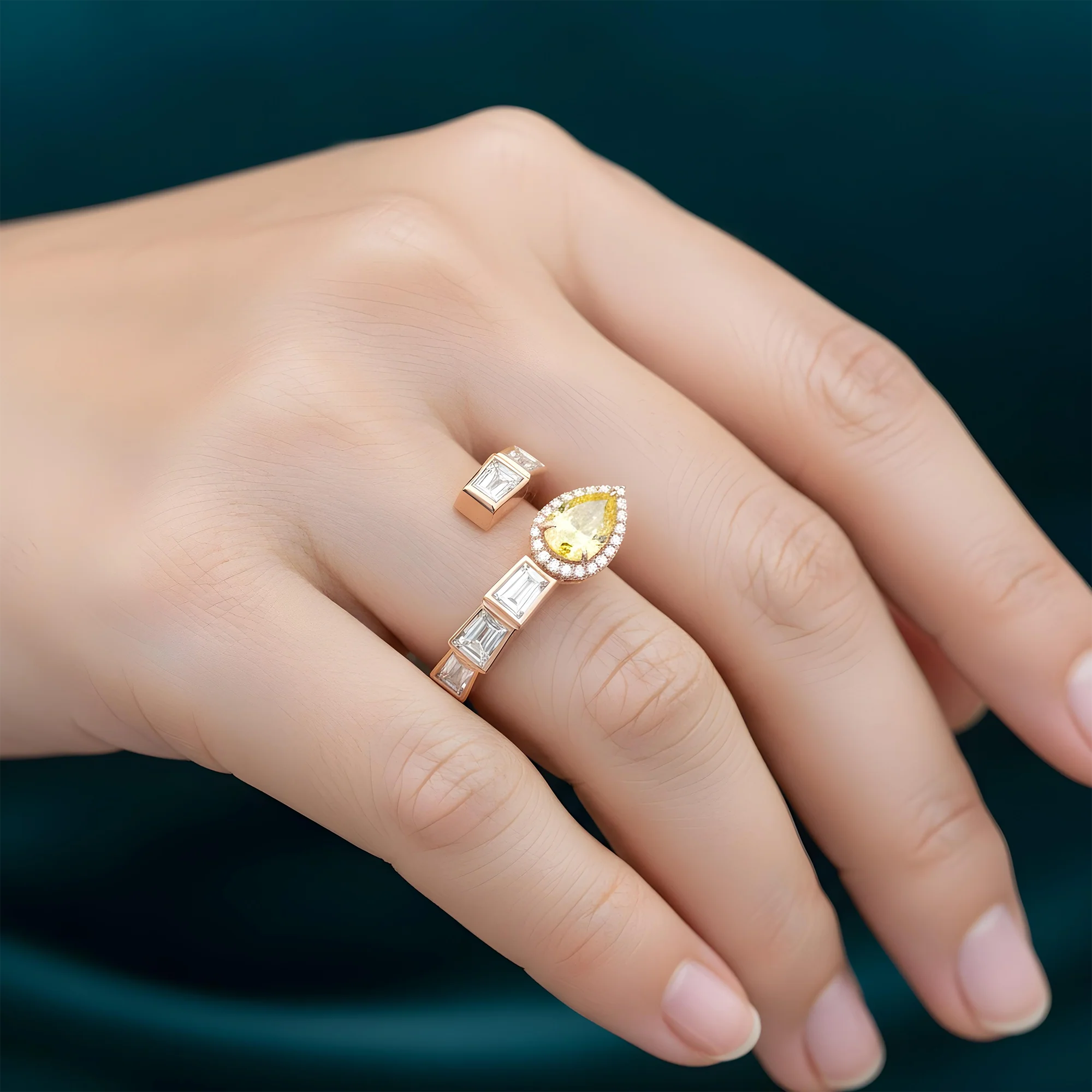 14K Two Tone Multi Cut Fancy Yellow & White Diamond Wrap Ring 4.06ct - Image 9