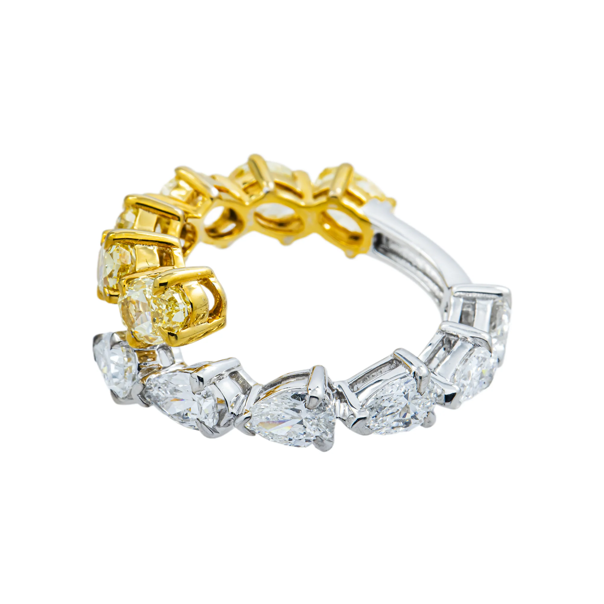 14K Two Tone Multi Cut Fancy Yellow & White Diamond Wrap Ring 4.29ct - Image 4