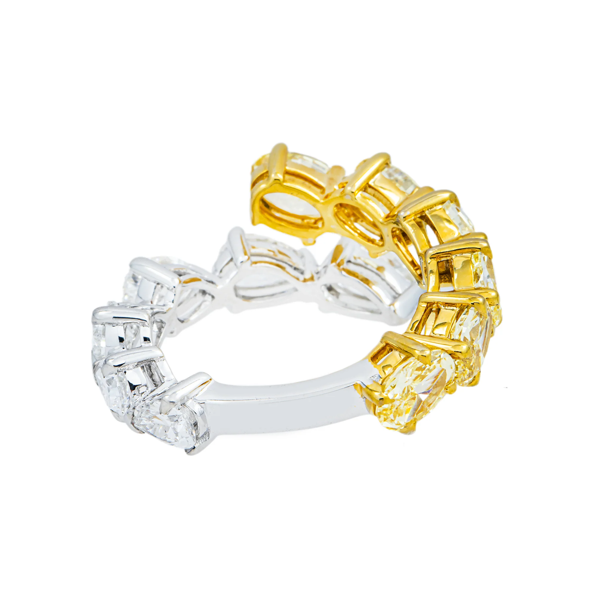 14K Two Tone Multi Cut Fancy Yellow & White Diamond Wrap Ring 4.29ct - Image 5