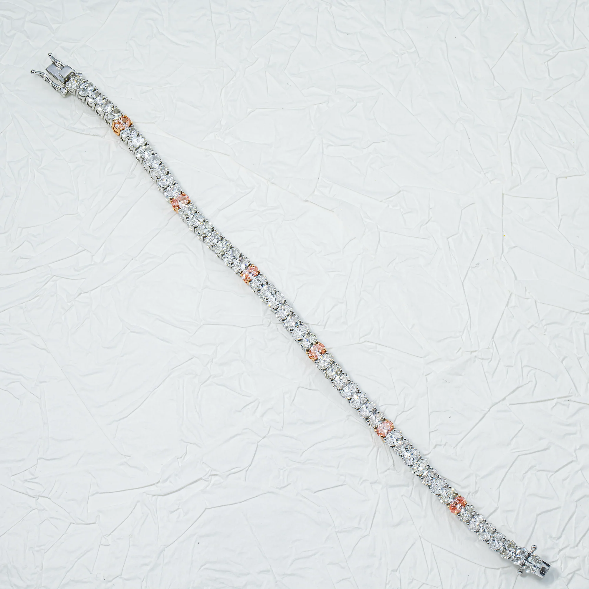14K Two Tone Oval Cut Fancy Pink & White Diamond Tennis Bracelet 11.27ct - Image 3