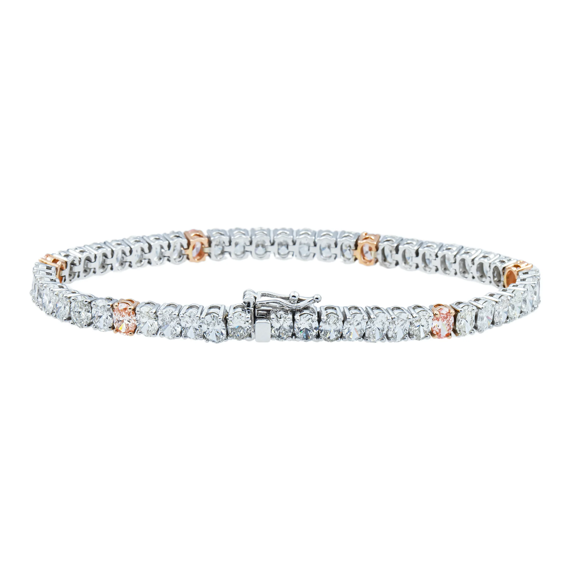 14K Two Tone Oval Cut Fancy Pink & White Diamond Tennis Bracelet 11.27ct - Image 4