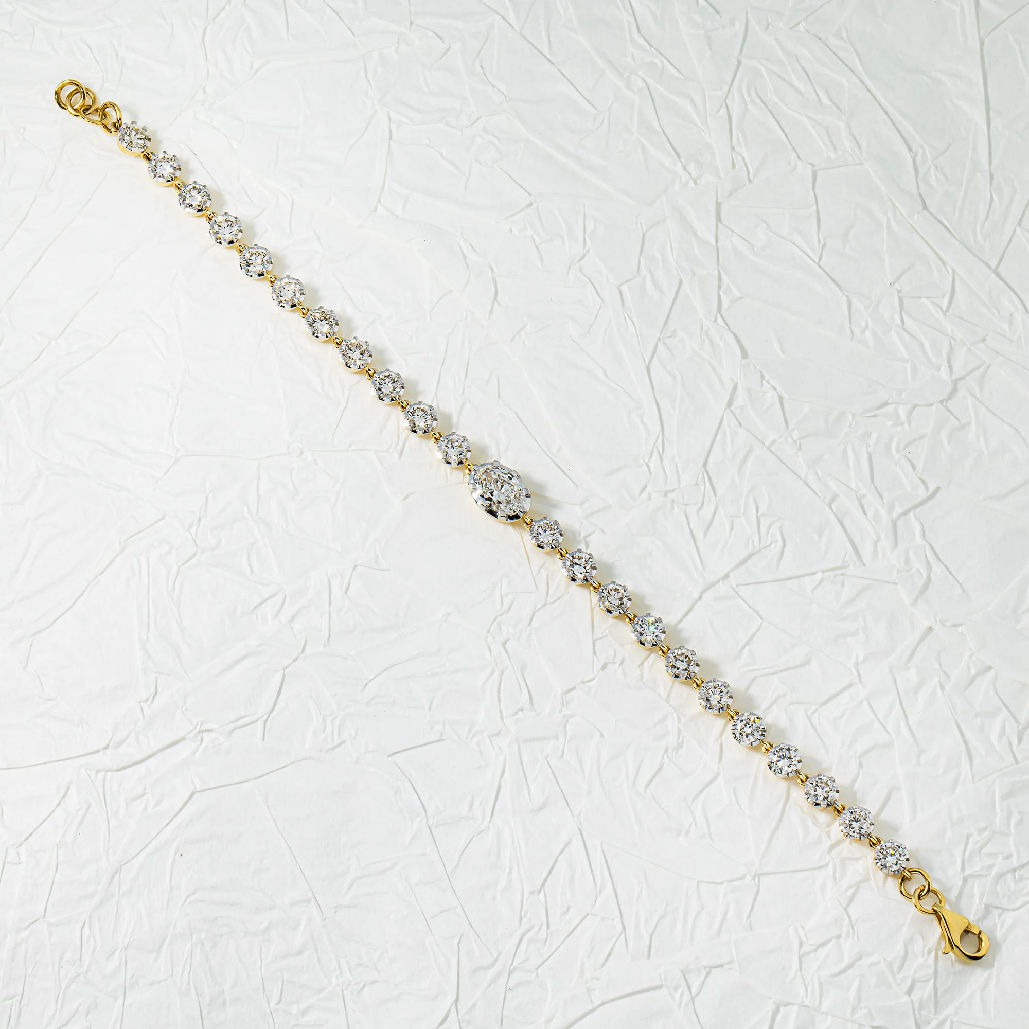 14K Two Tone Oval & Round Cut Diamond Satellite Bracelet 5.52ct - Image 4