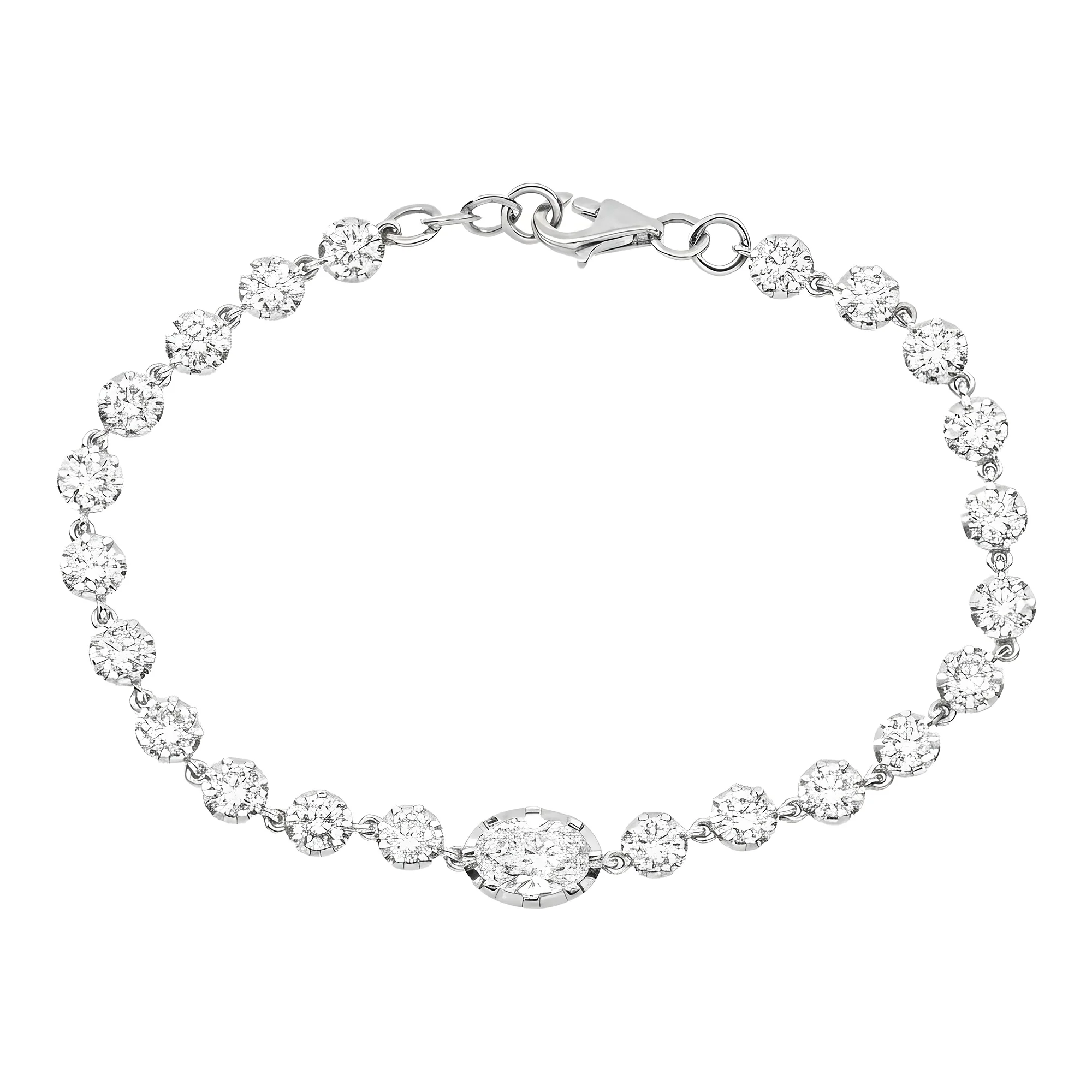 14K Two Tone Oval & Round Cut Diamond Satellite Bracelet 5.52ct - Image 5