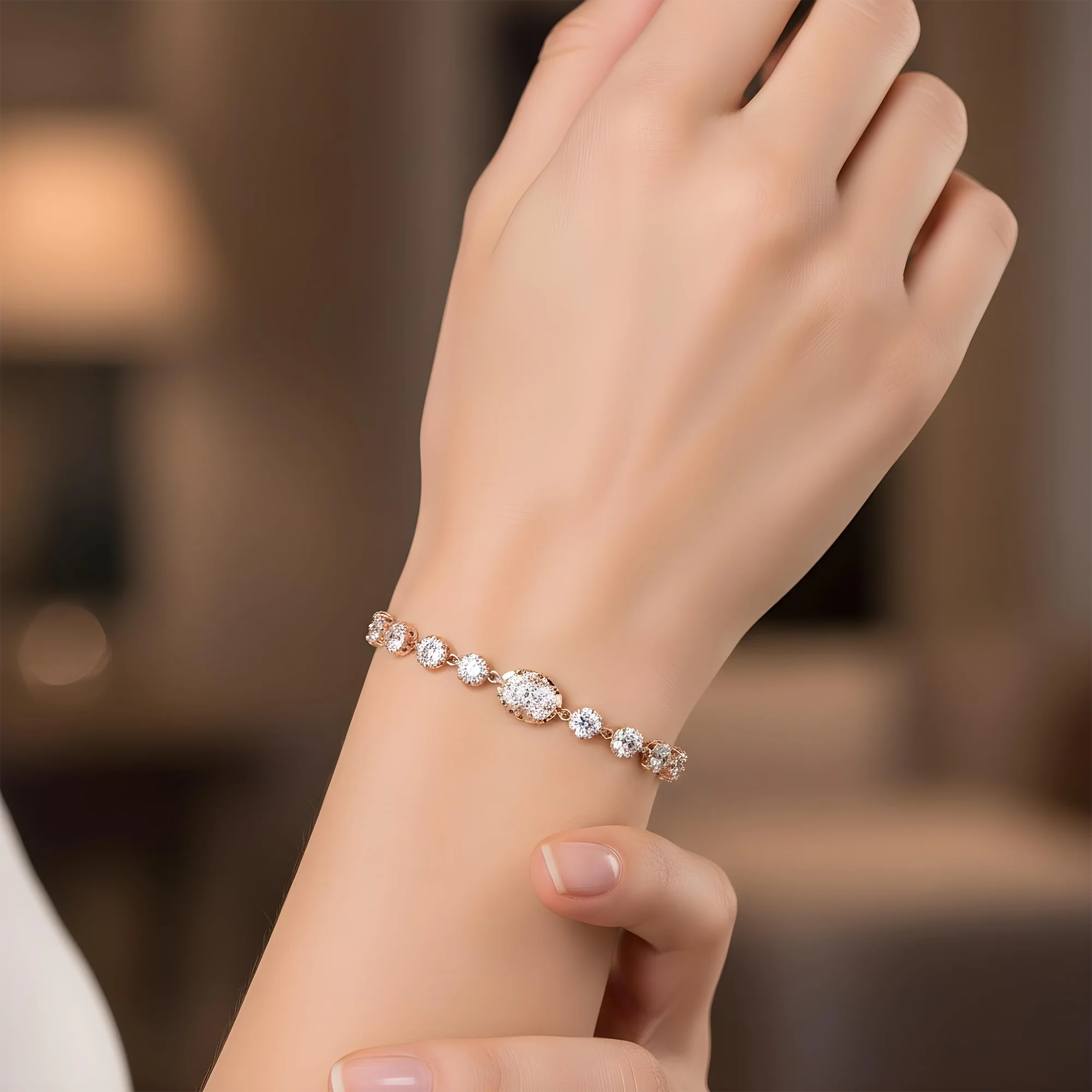 14K Two Tone Oval & Round Cut Diamond Satellite Bracelet 5.52ct - Image 9