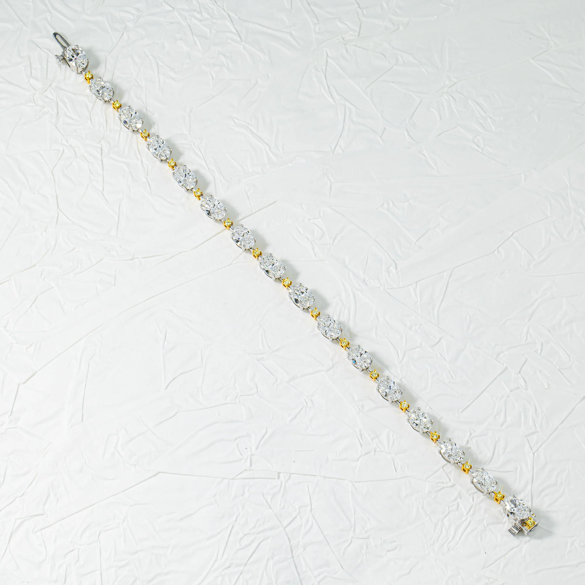 14K Two Tone Oval & Round Fancy Yellow Diamond Satellite Bracelet 11.25ct - Image 3