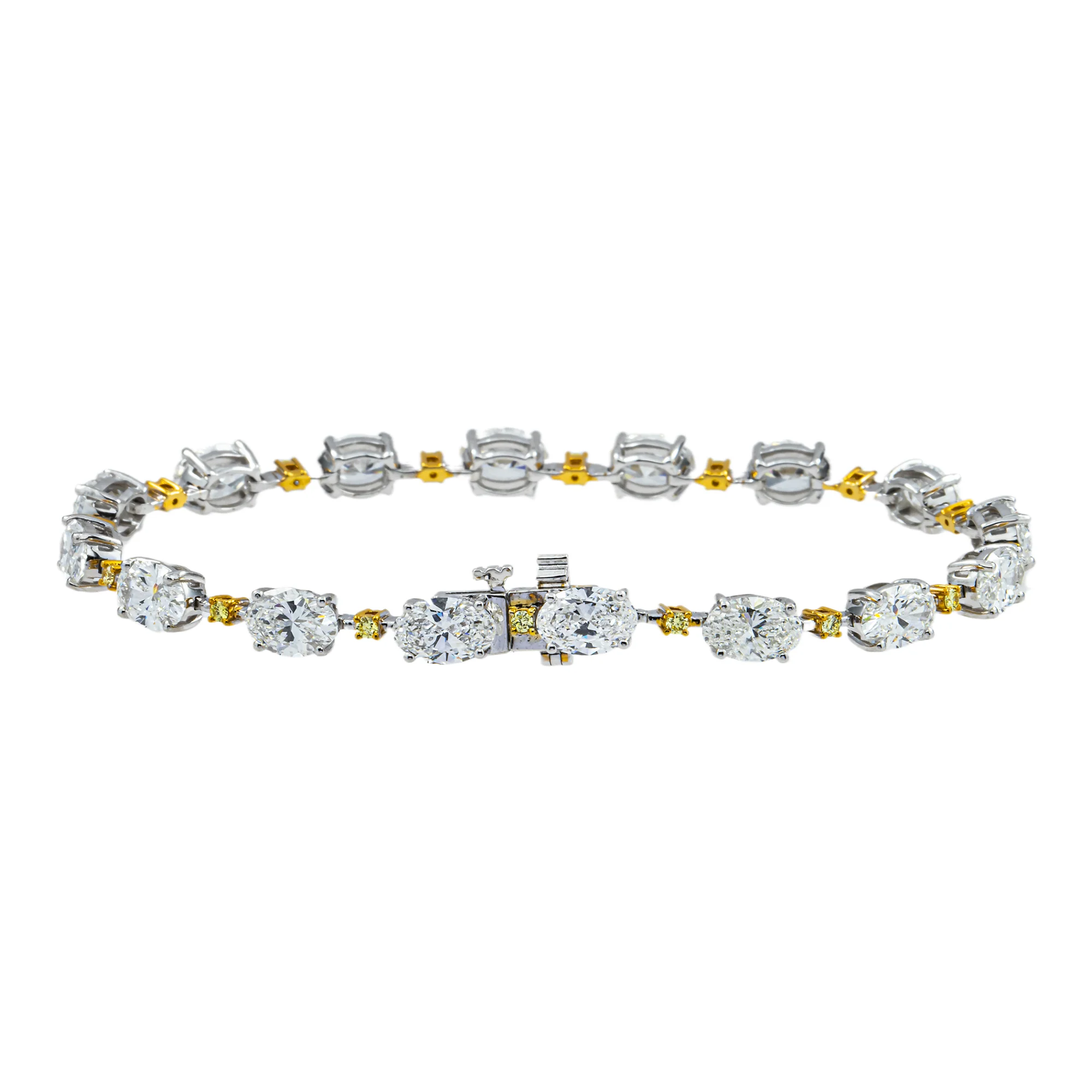 14K Two Tone Oval & Round Fancy Yellow Diamond Satellite Bracelet 11.25ct - Image 4