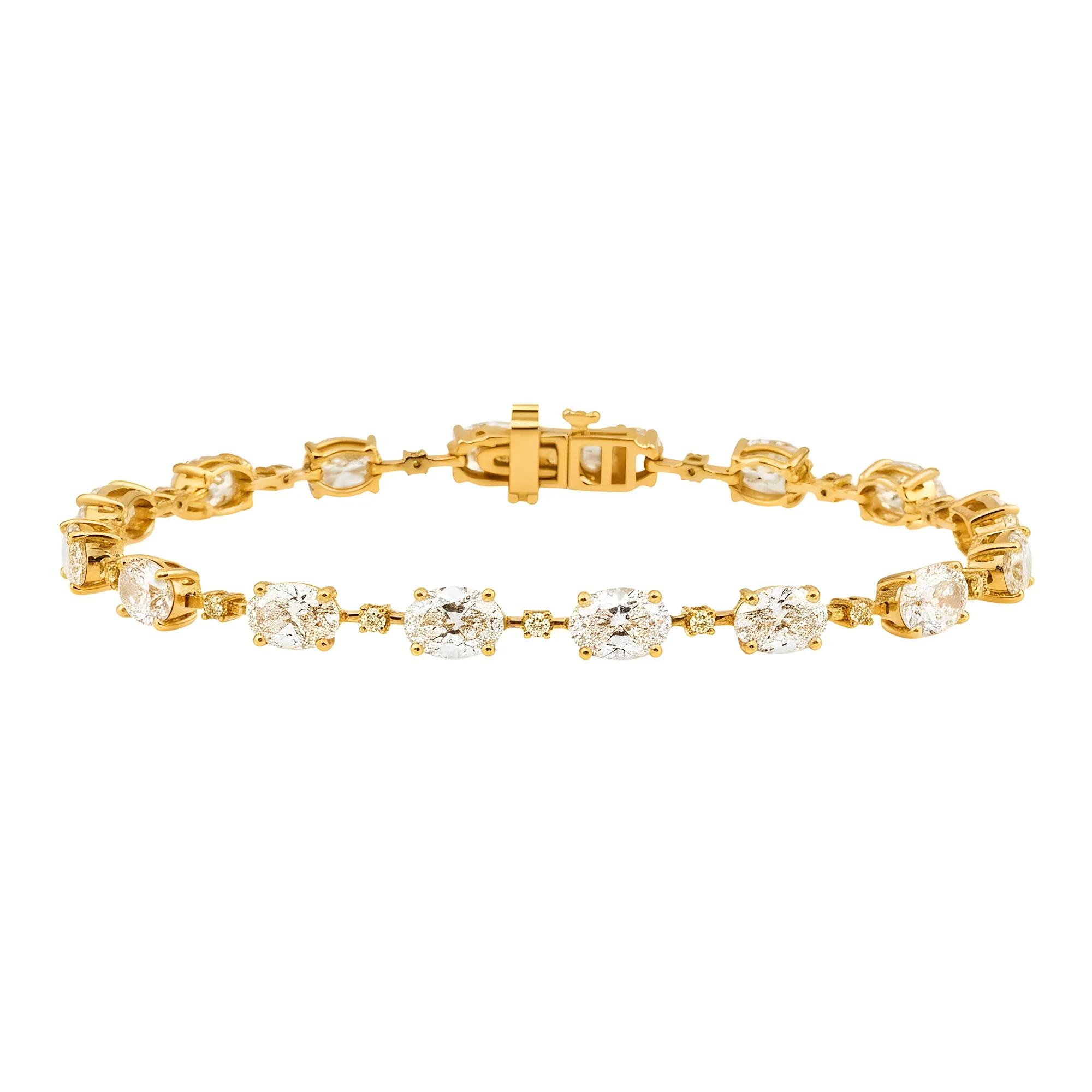 14K Two Tone Oval & Round Fancy Yellow Diamond Satellite Bracelet 11.25ct - Image 5