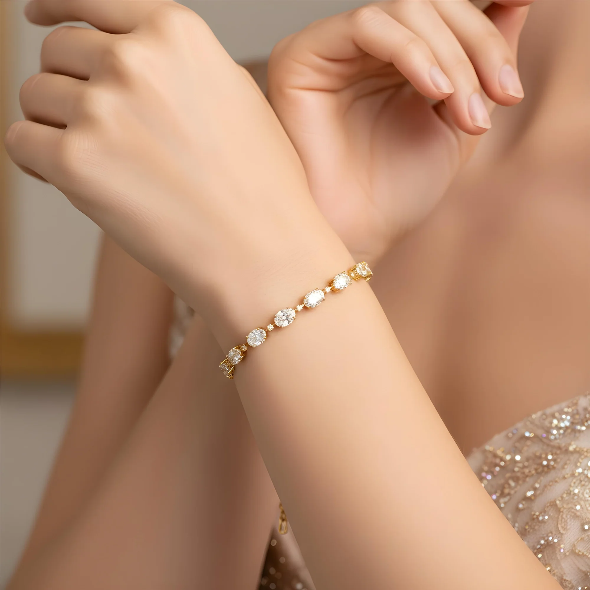 14K Two Tone Oval & Round Fancy Yellow Diamond Satellite Bracelet 11.25ct - Image 6